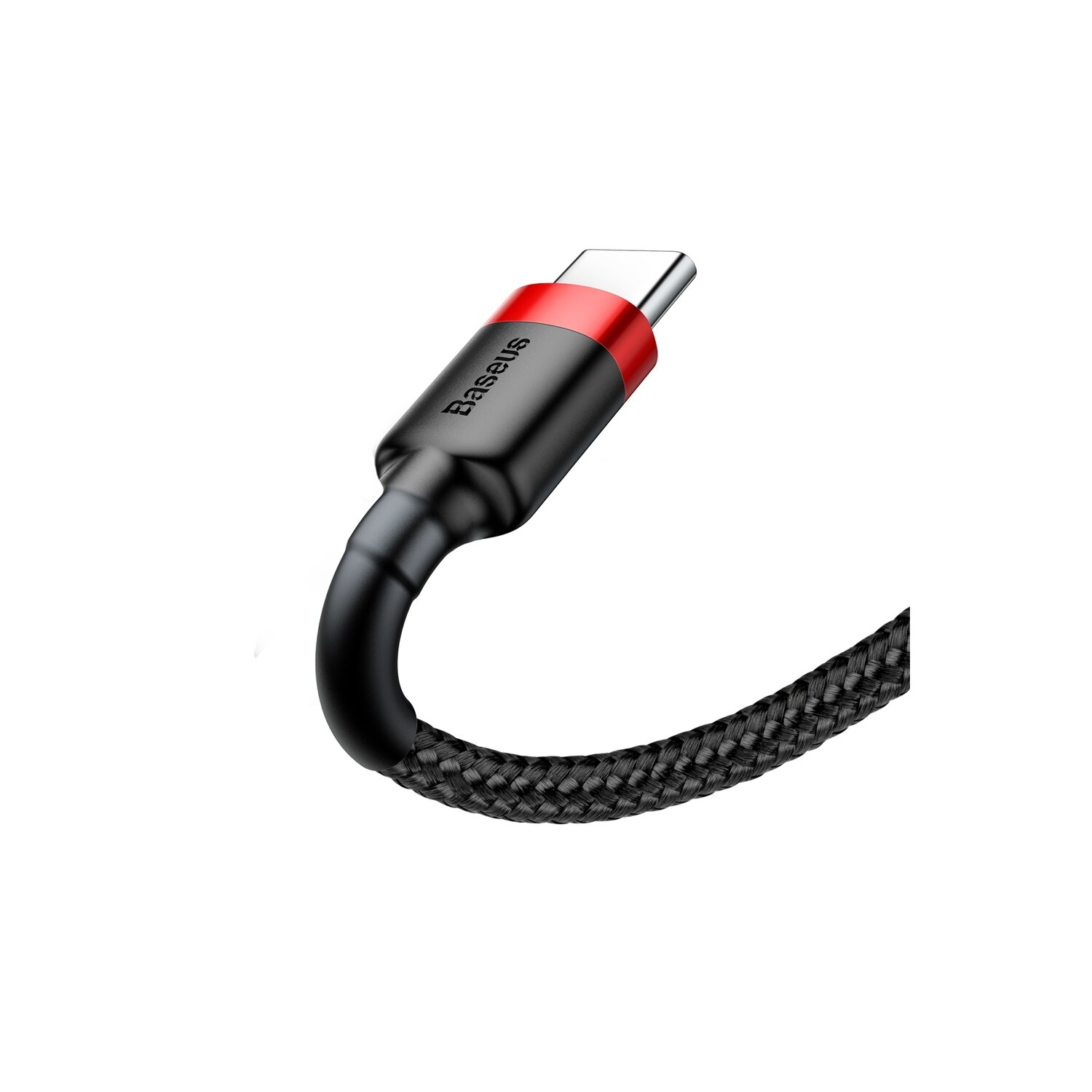 Czarny i czerwony kabel USB-C. Kabel jest pleciony i ma czerwony akcent w pobliżu złącza.