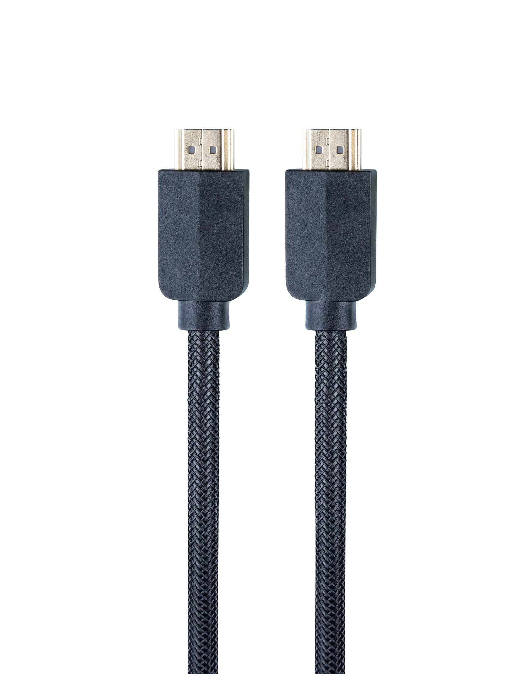 Twee zwarte HDMI-kabels met gouden connectoren op witte achtergrond.