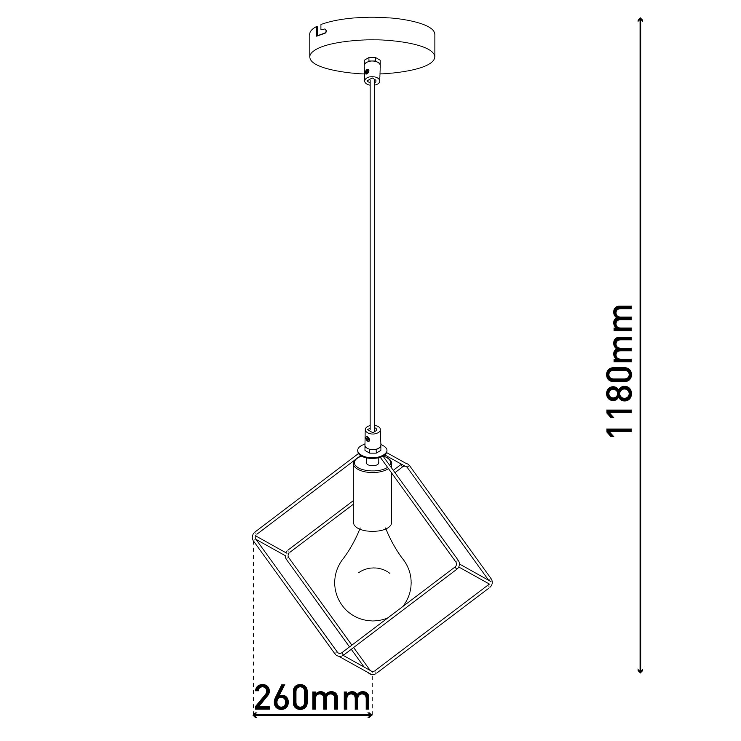 Strichzeichnung einer Pendelleuchte mit den Maßen: 260 mm x 1180 mm.