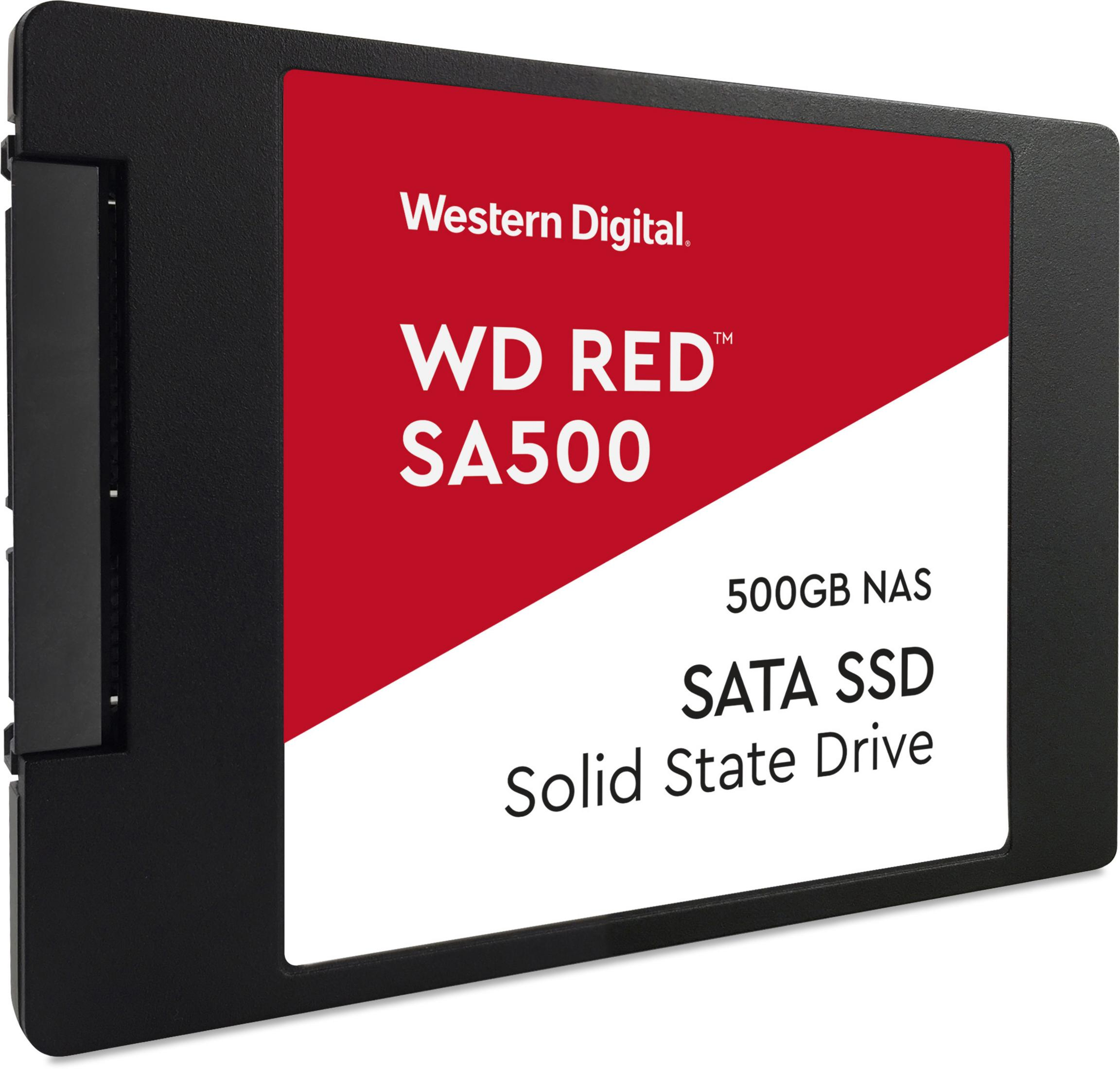 Czarno-czerwony dysk SSD SATA NAS Western Digital WD RED SA500 500GB.