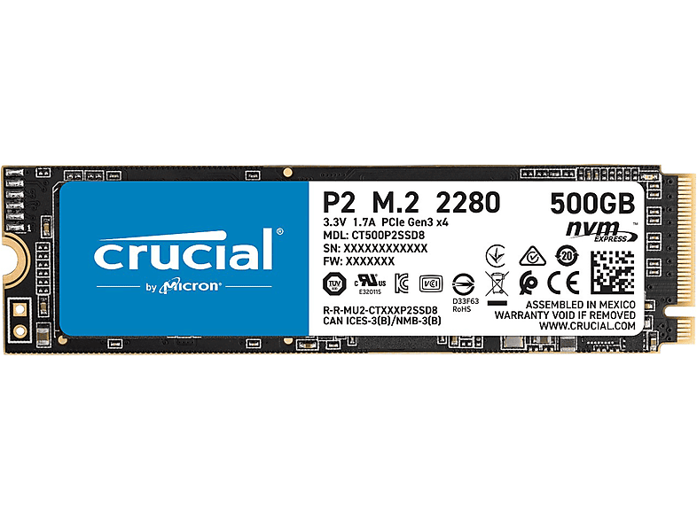 CRUCIAL CT500P2SSD8 P2 SSD 500GB, 500 GB, SSD, intern