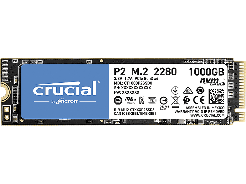 CRUCIAL CT1000P2SSD8 P2 SSD 1TB, 1 TB, SSD, intern
