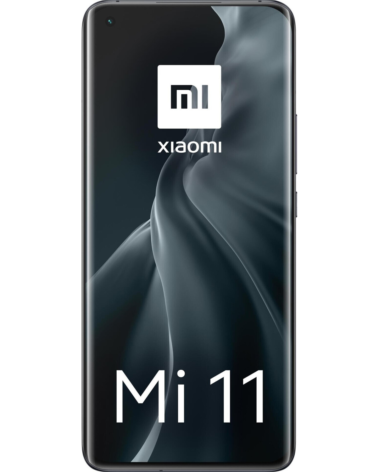 Czarny telefon z logo Xiaomi i napisem Mi 11 na ekranie na tle gradientu.