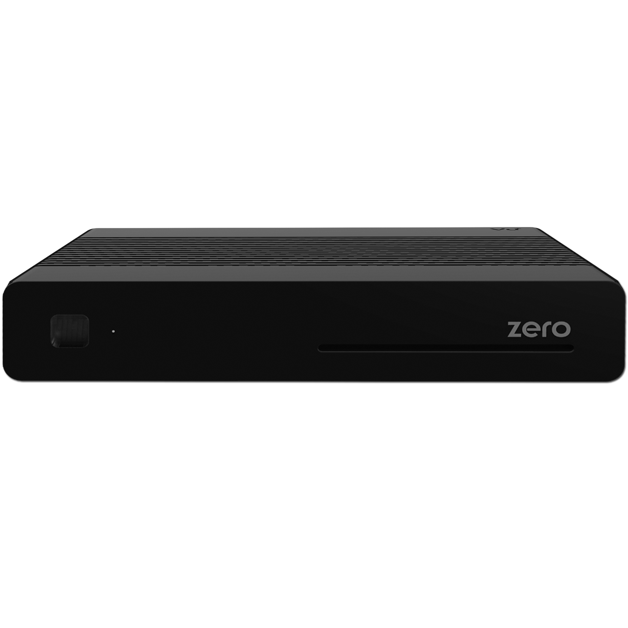 Schwarzes Gerät mit abgerundeten Kanten, beschriftet 'zero'. Schlankes Design, einfache Oberfläche.