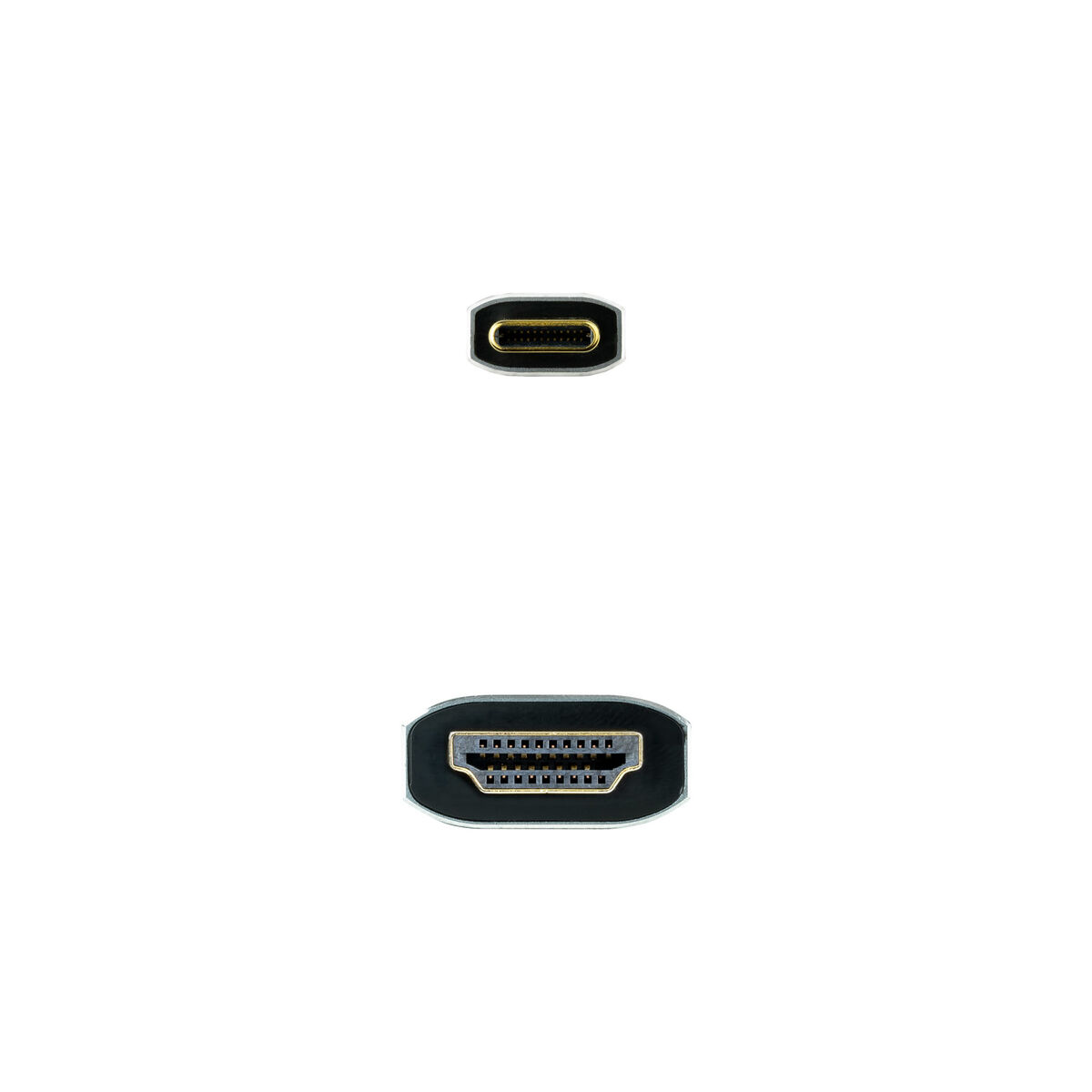 Zwei Anschlüsse, einer Micro und einer Standard-HDMI. Beide sind auf weißem Hintergrund.