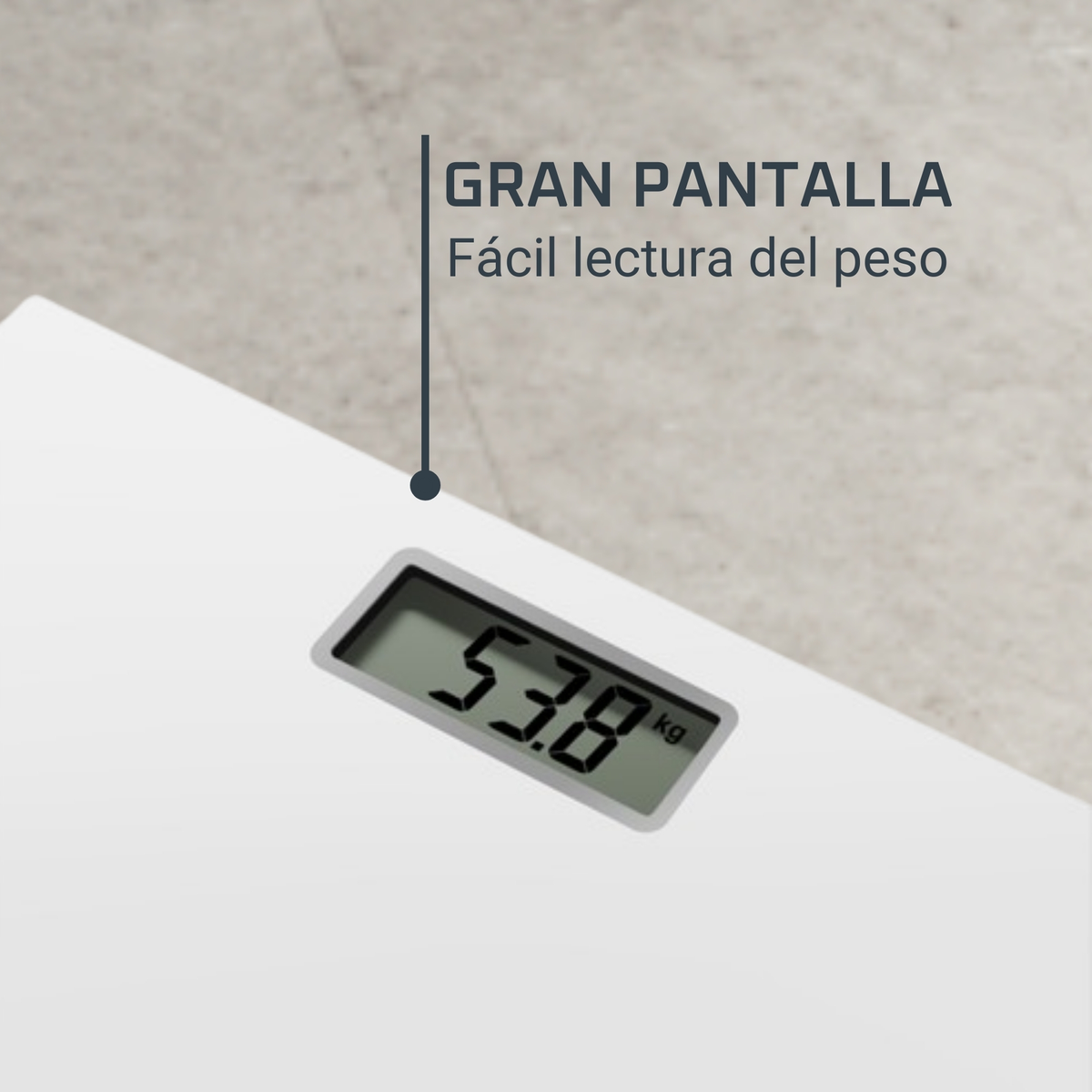 Báscula digital, mostrando el peso. Fondo claro.