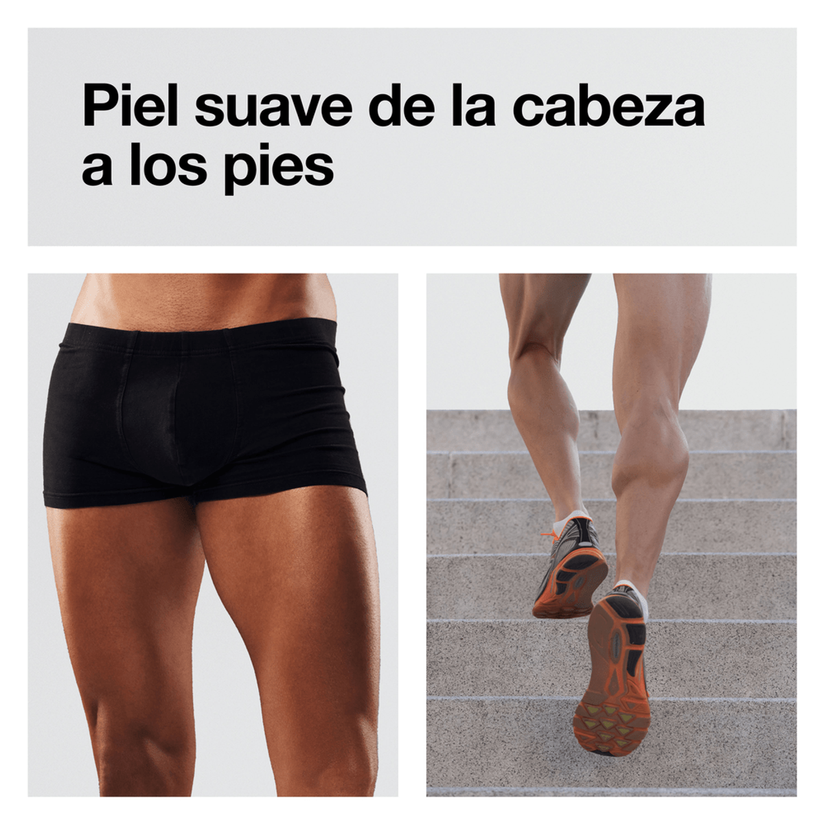 Dwa obrazy: nogi mężczyzny w czarnych szortach i nogi wchodzące po schodach.