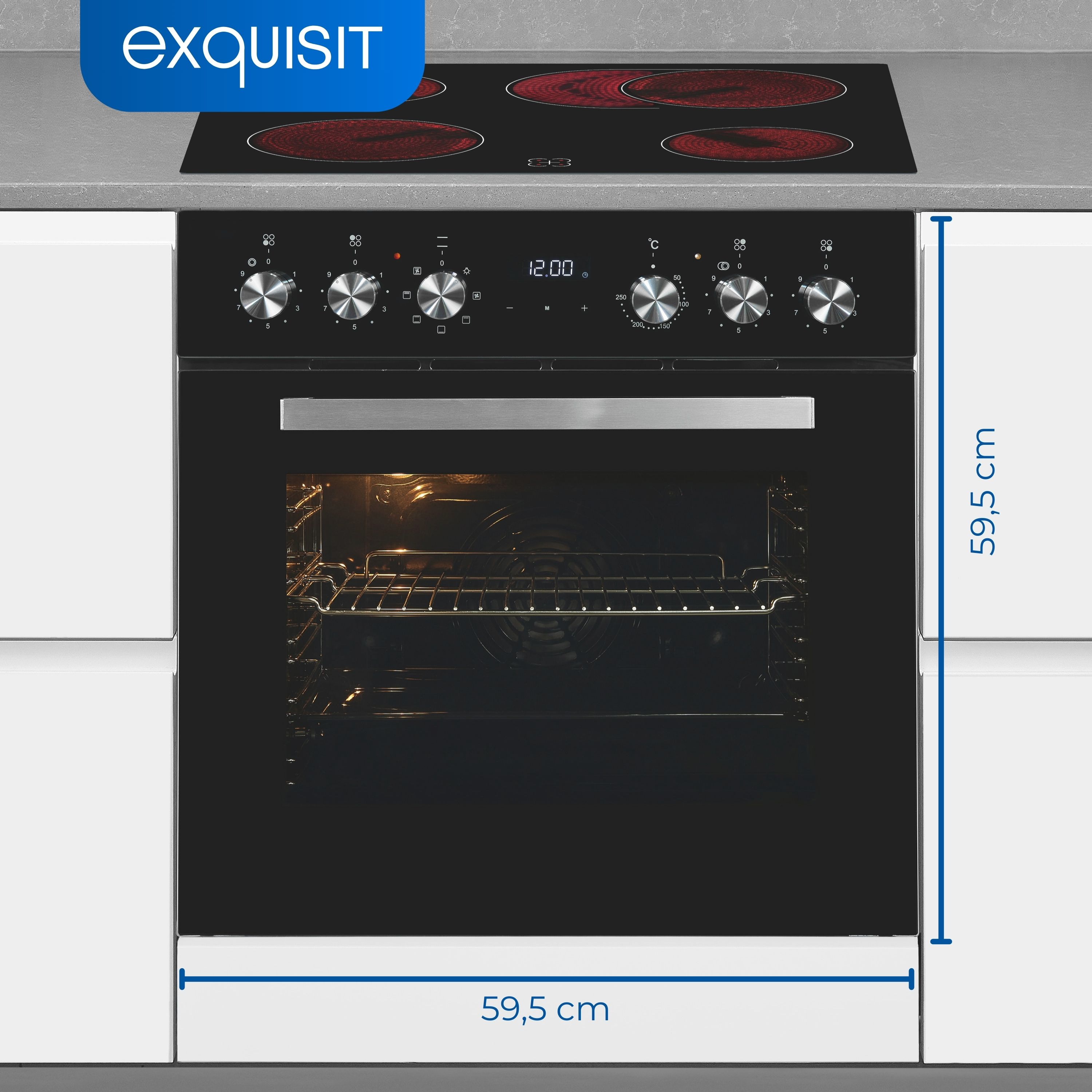 Backofen in einem Küchenschrank. Die Ofentür ist geschlossen.