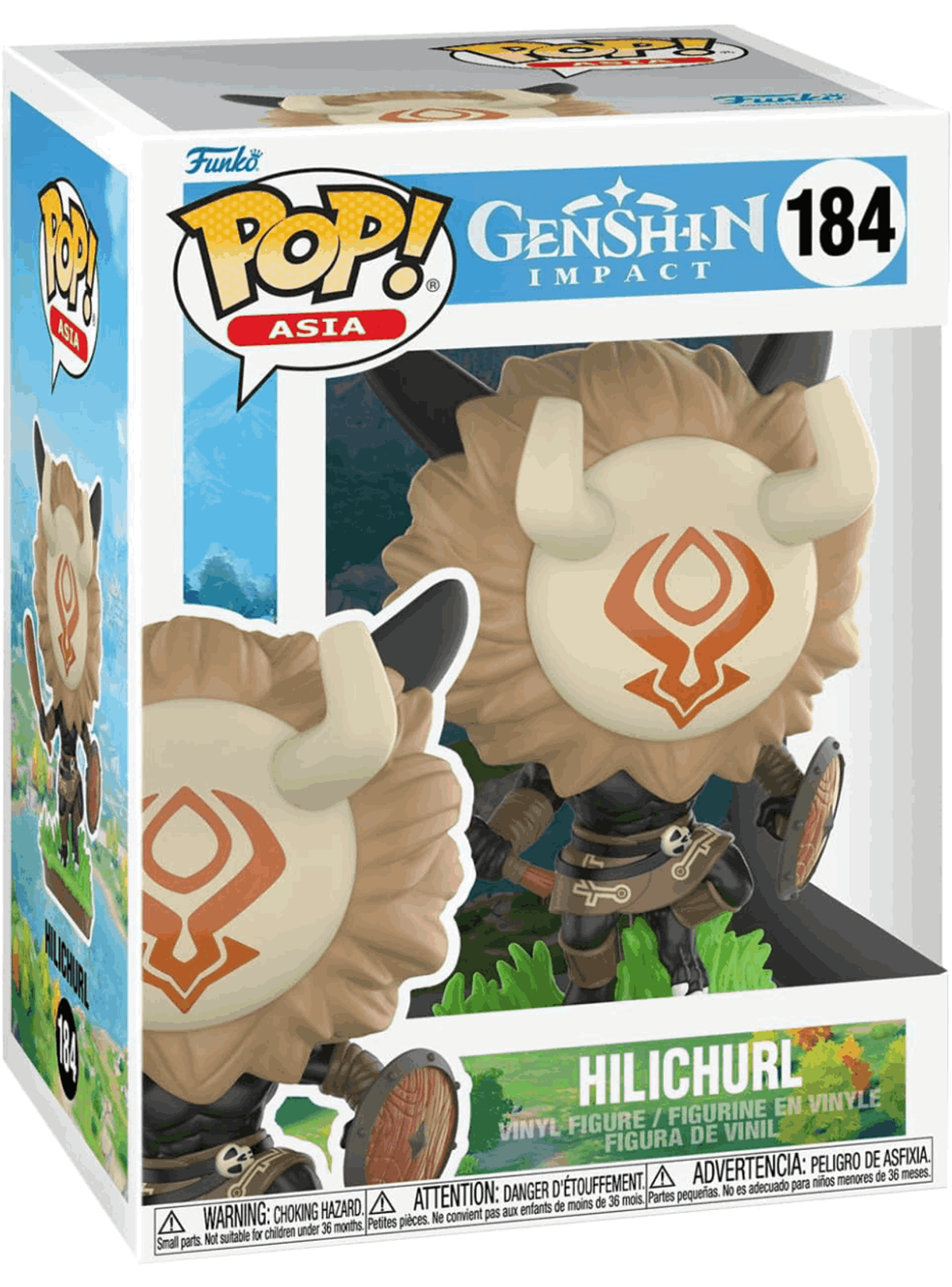 Figurina Funko Pop di un personaggio di Genshin Impact. La scatola mostra il personaggio e il logo.