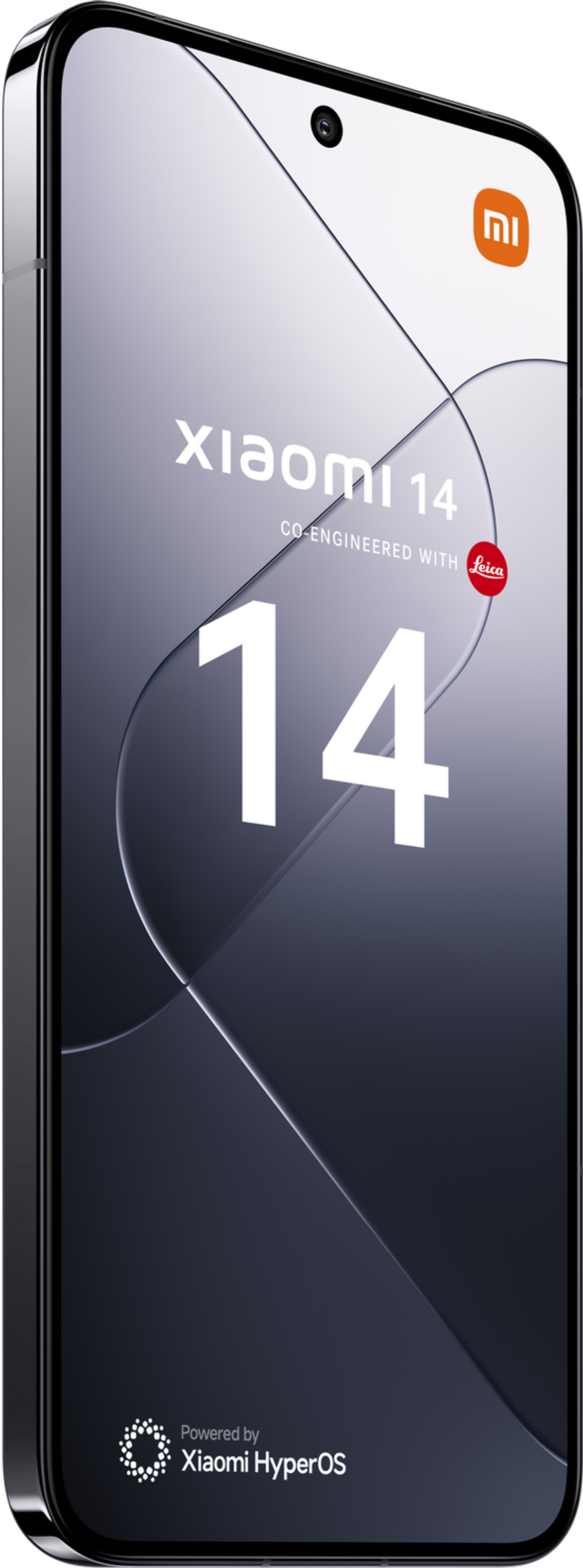 Smartfon Xiaomi 14. Czarny z dużym 14 i logo Xiaomi.