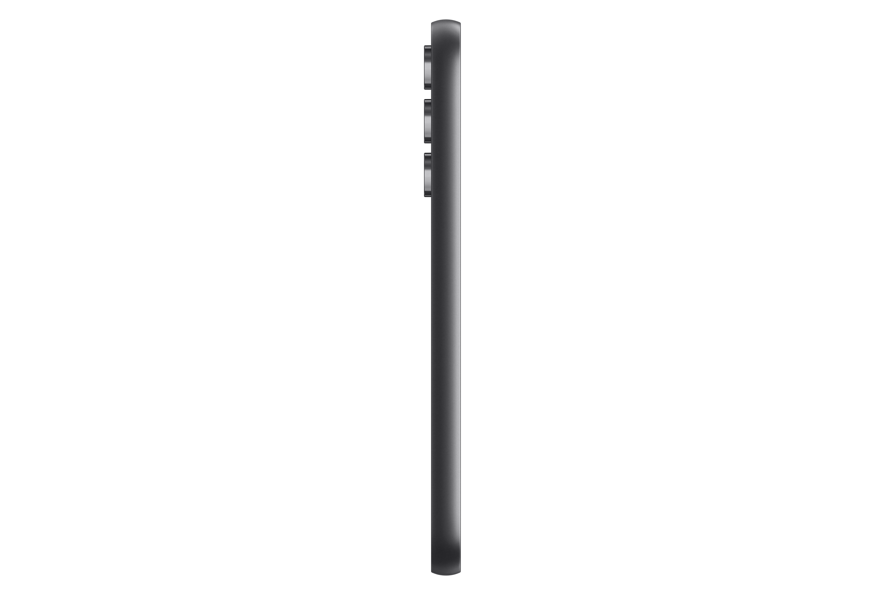 Profil boczny czarnego smartfona, pokazujący elegancki, ciemny design.