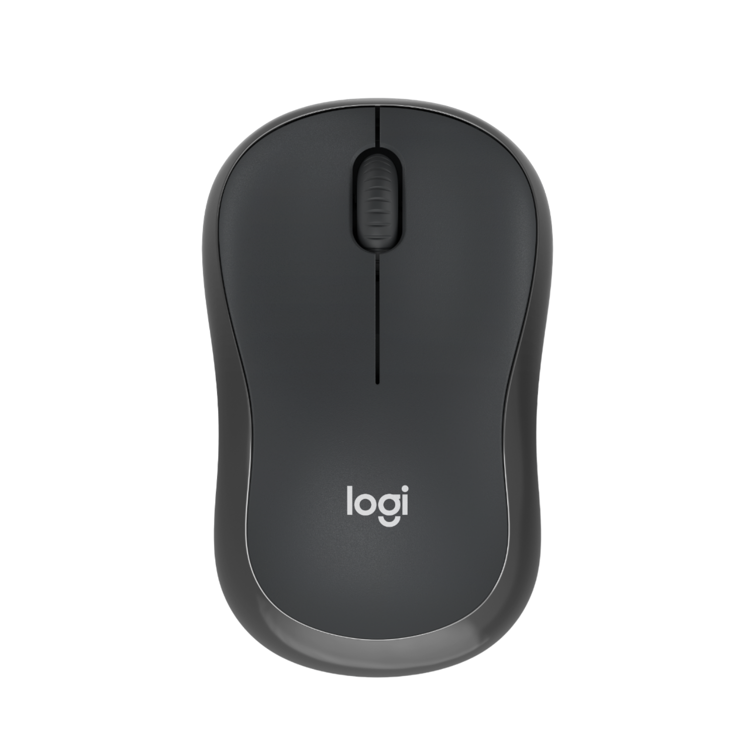 Czarna mysz Logitech na czarnym tle, widok z góry.