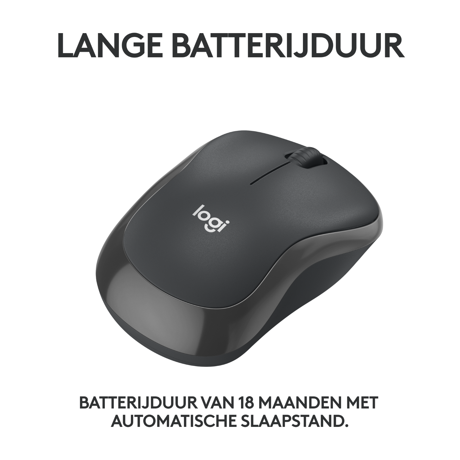 Czarna bezprzewodowa mysz Logitech z kółkiem przewijania i czarną podstawą.