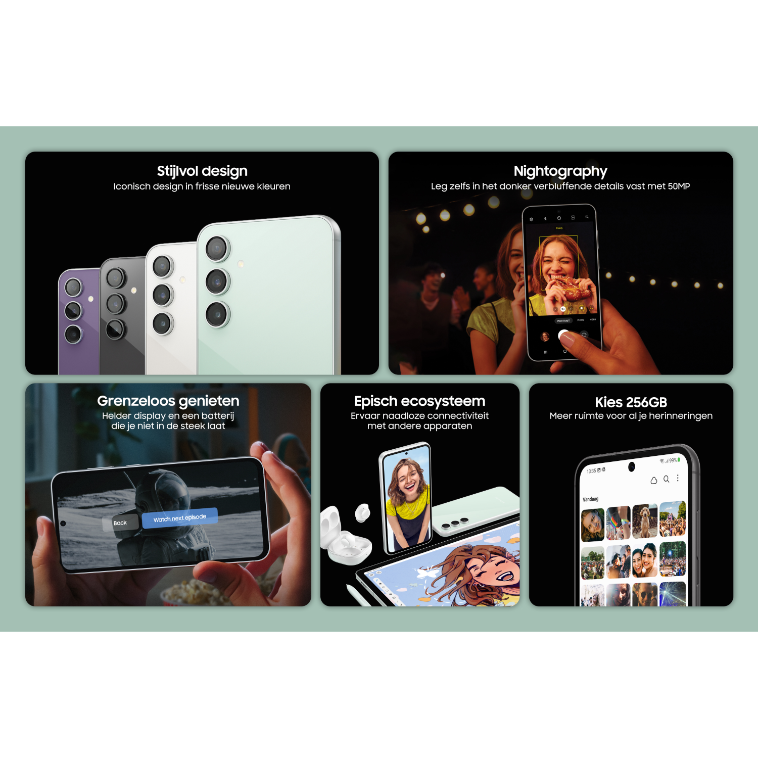 Obrazy promocyjne telefonu, pokazujące design, funkcje aparatu i inne funkcje.