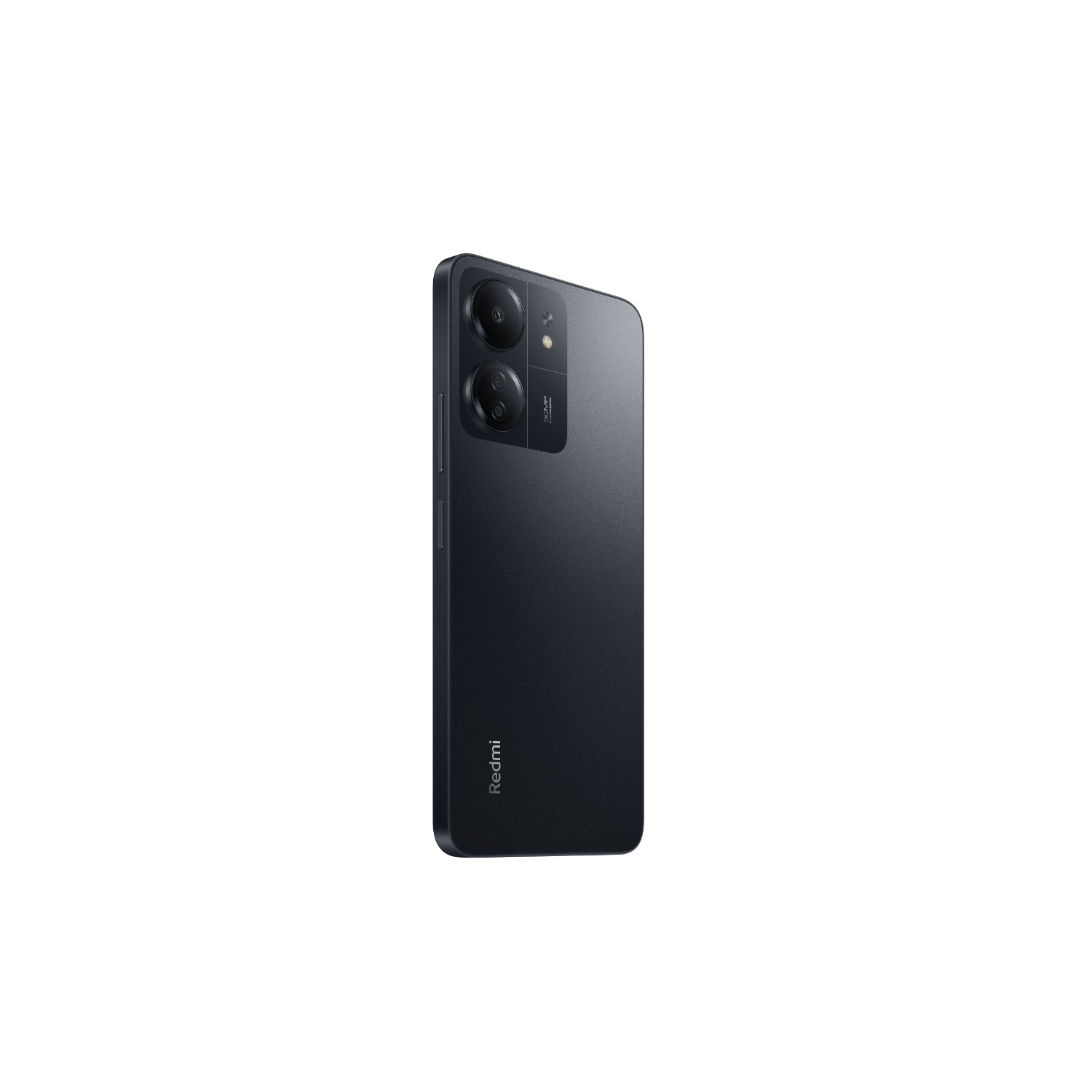 Czarny telefon z trzema obiektywami aparatu na czarnym tle.