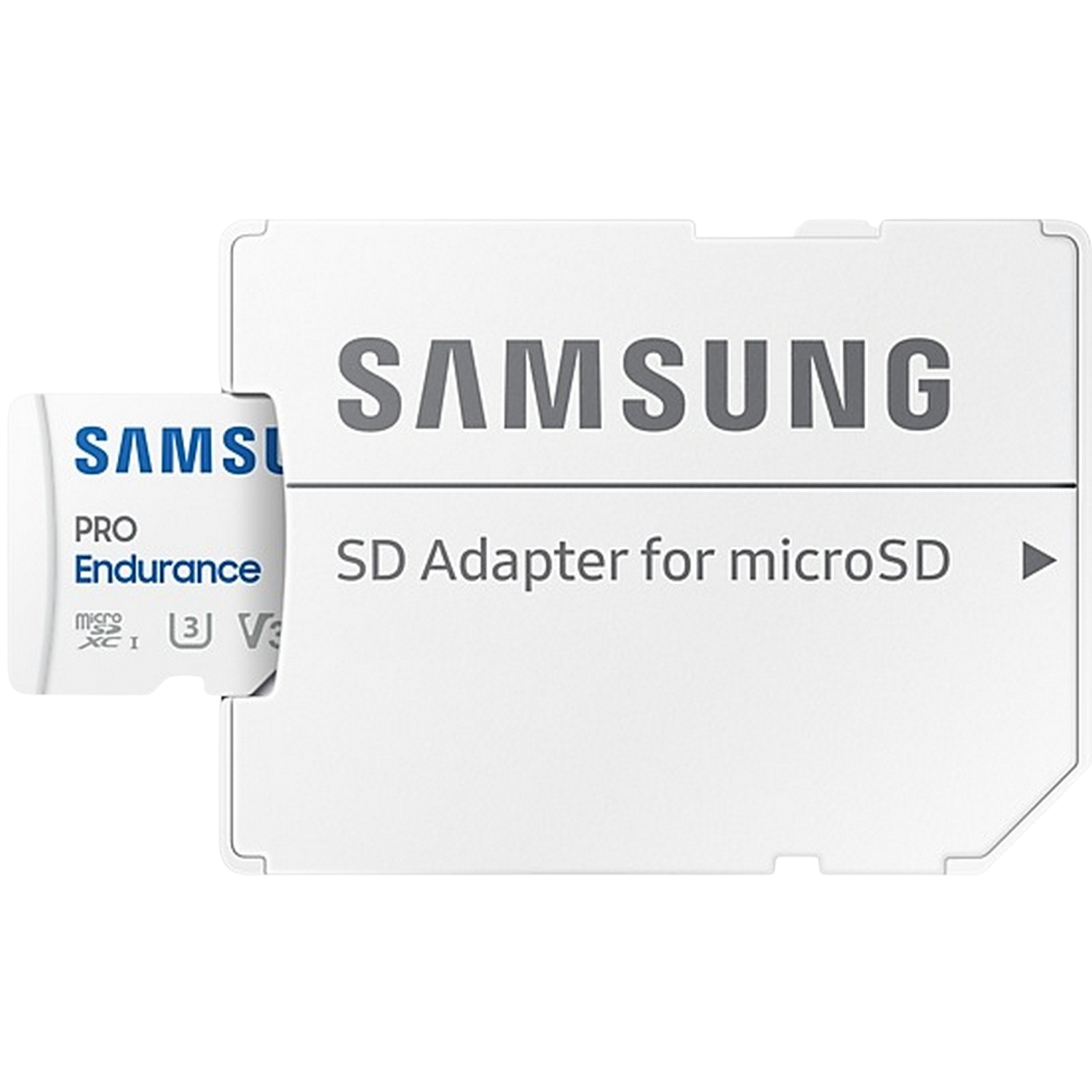 Karta MicroSD Samsung i adapter. Widoczne logo marki i tekst.