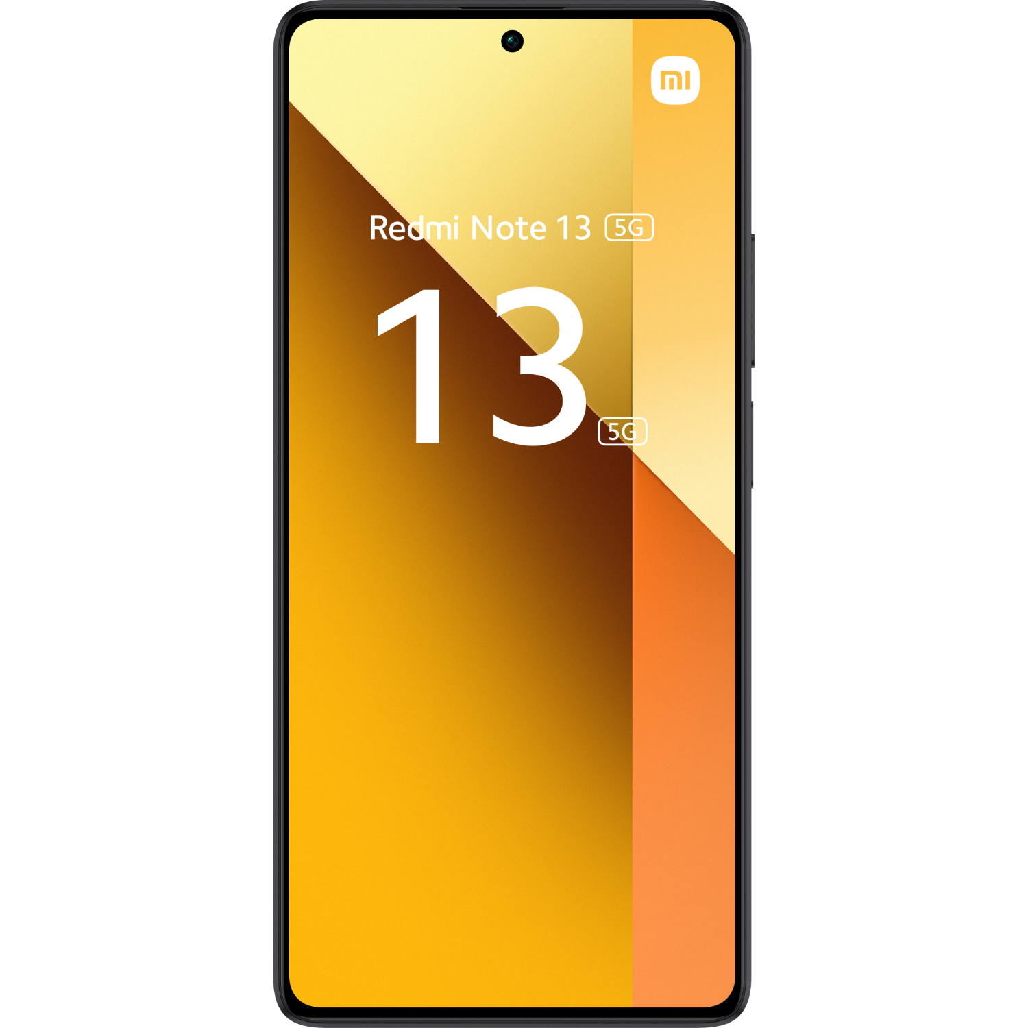Smartfon z żółto-pomarańczowym gradientem na ekranie, tekst 'Redmi Note 13 5G'.