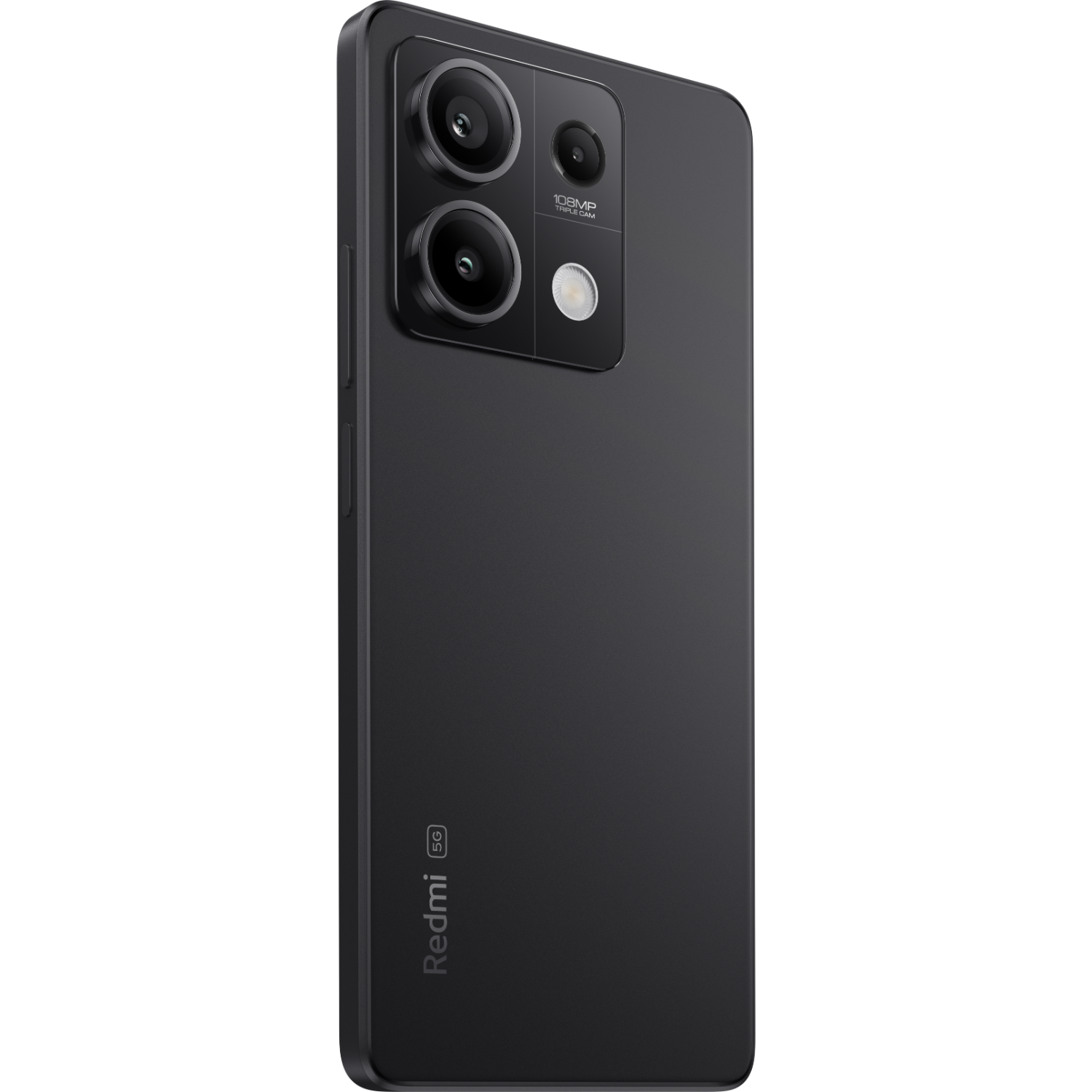 Czarny telefon Redmi 5G. Potrójny aparat. Czarne tło.