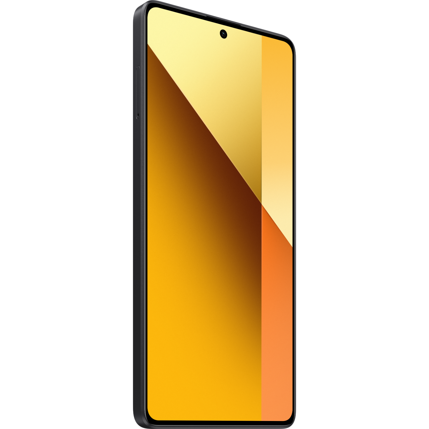 Czarny smartfon z jasnym, żółtym ekranem, lekko pochylony.