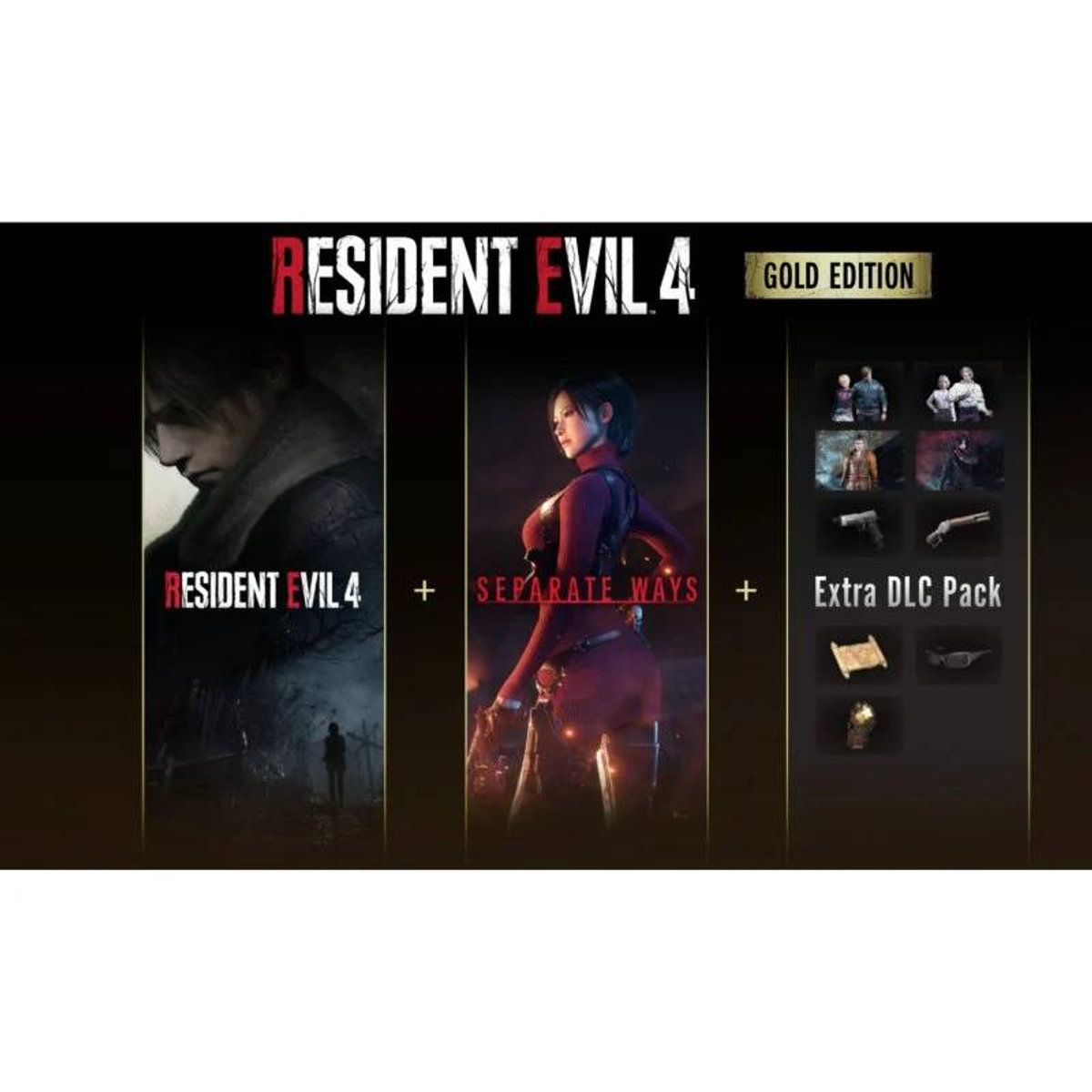 Copertina del gioco Resident Evil 4: Gold Edition con personaggi e dettagli del pacchetto DLC.