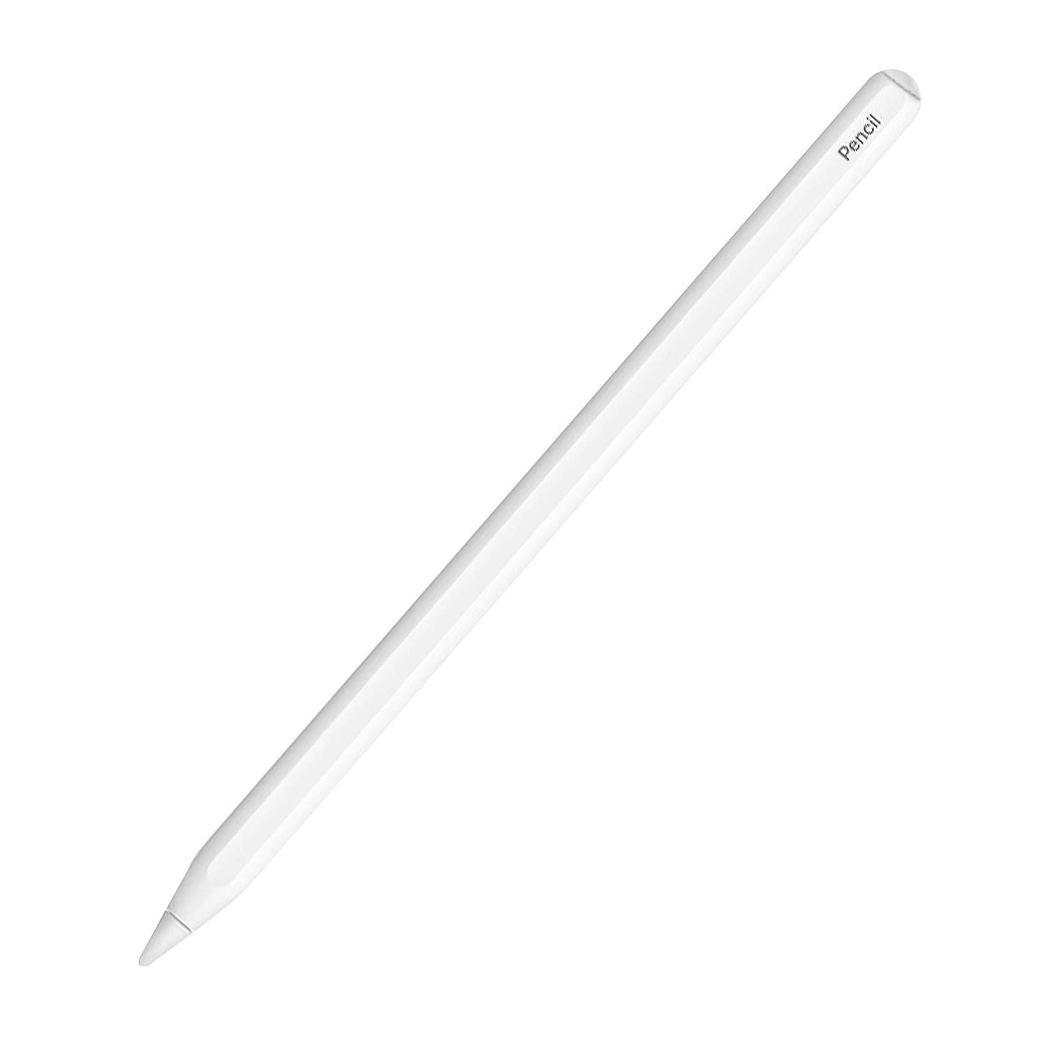 Ein weißer Apple Pencil, ein Stift für Tablets, wird auf weißem Hintergrund gezeigt.