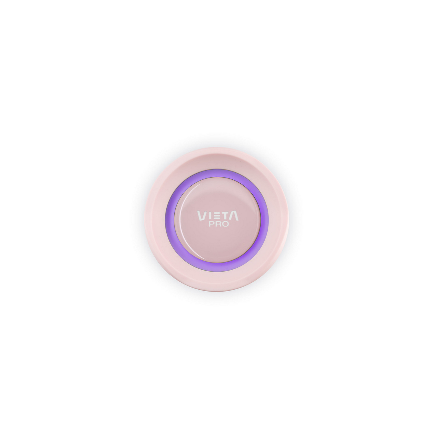 Dispositivo Vienta Pro rosa y morado, circular, sobre fondo blanco.