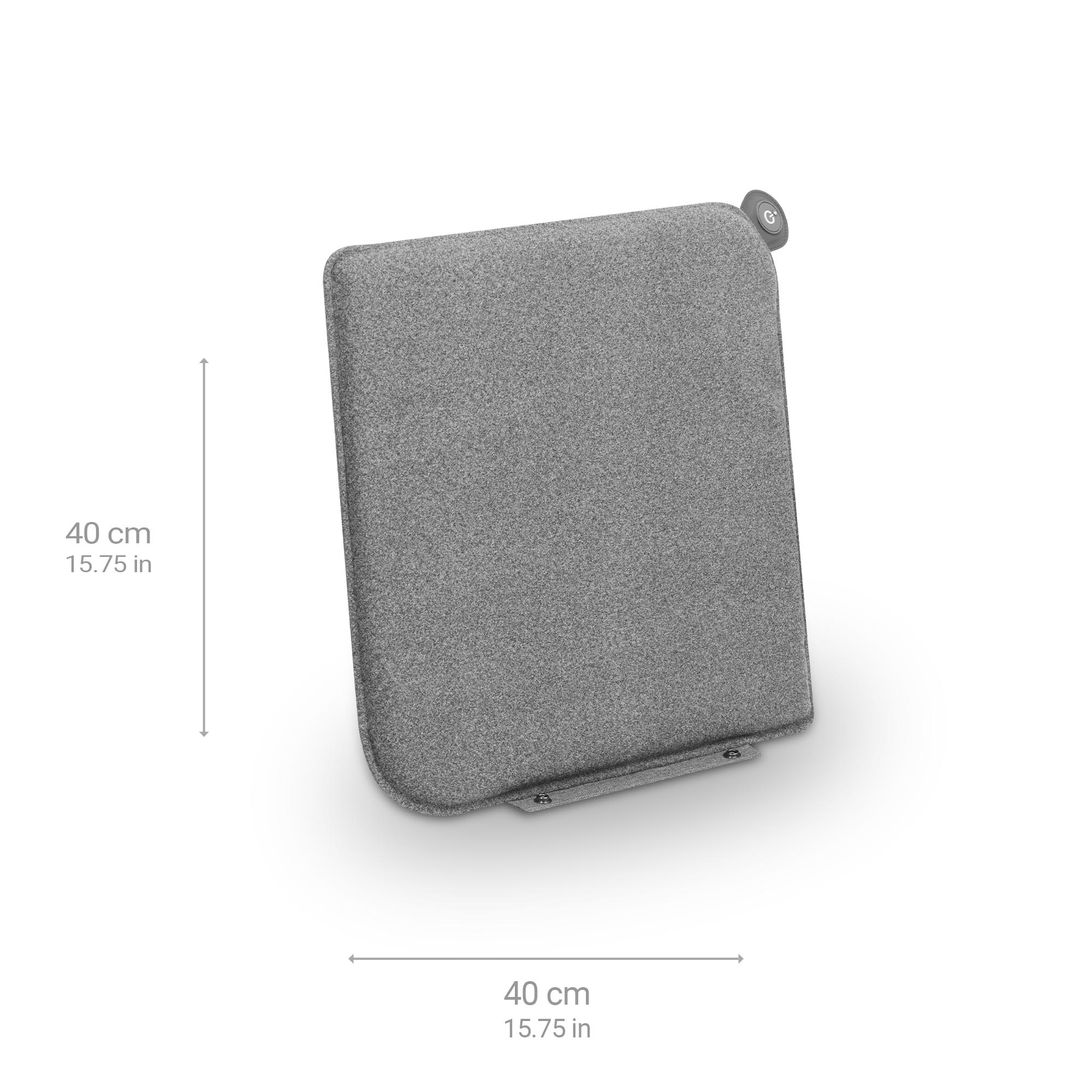 Gray cushion-like object. Shows dimensions as 40 cm / 15.75 in. It is on a white background.