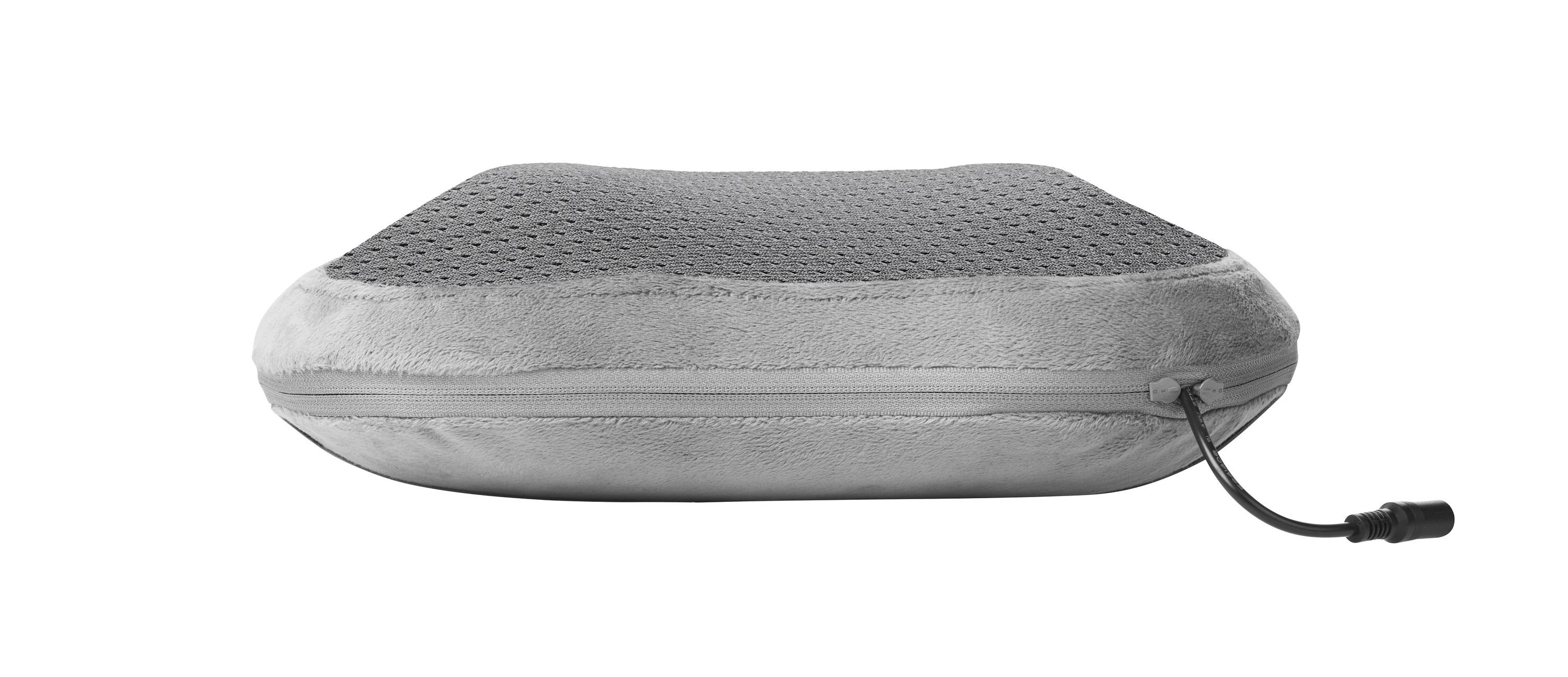 Una almohada gris con cremallera, diseñada para comodidad y soporte.