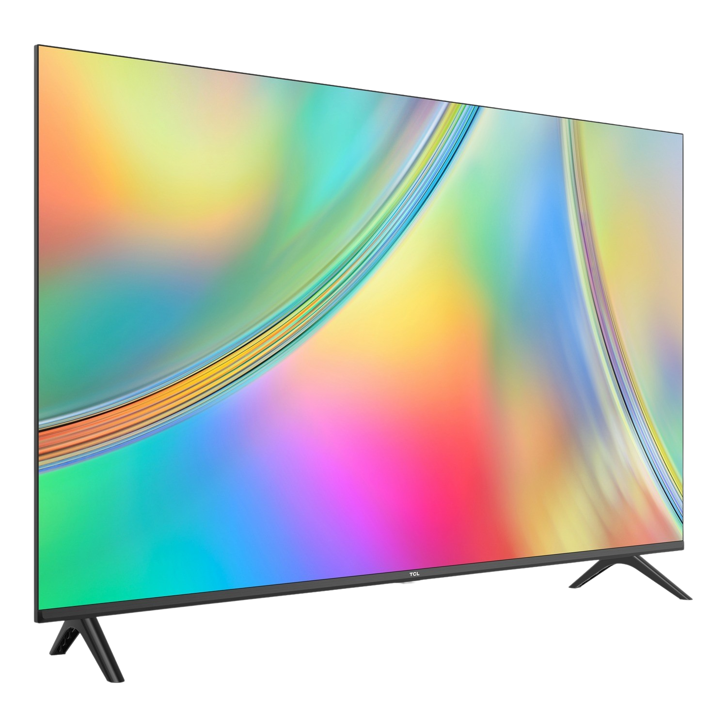 Televisor de pantalla plana grande con pantalla abstracta colorida.