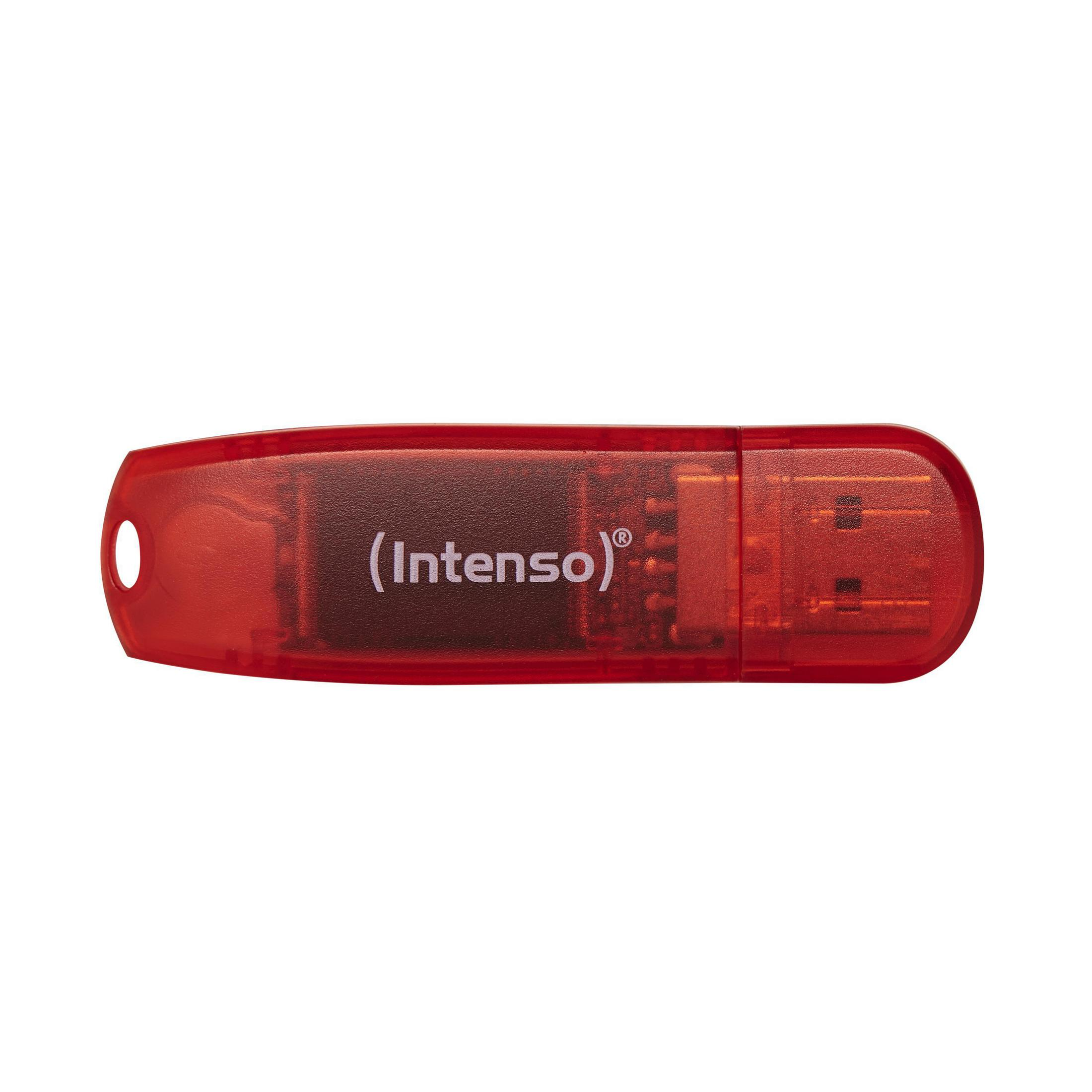 Roter Intenso 128GB USB-Stick. Weißer Hintergrund.