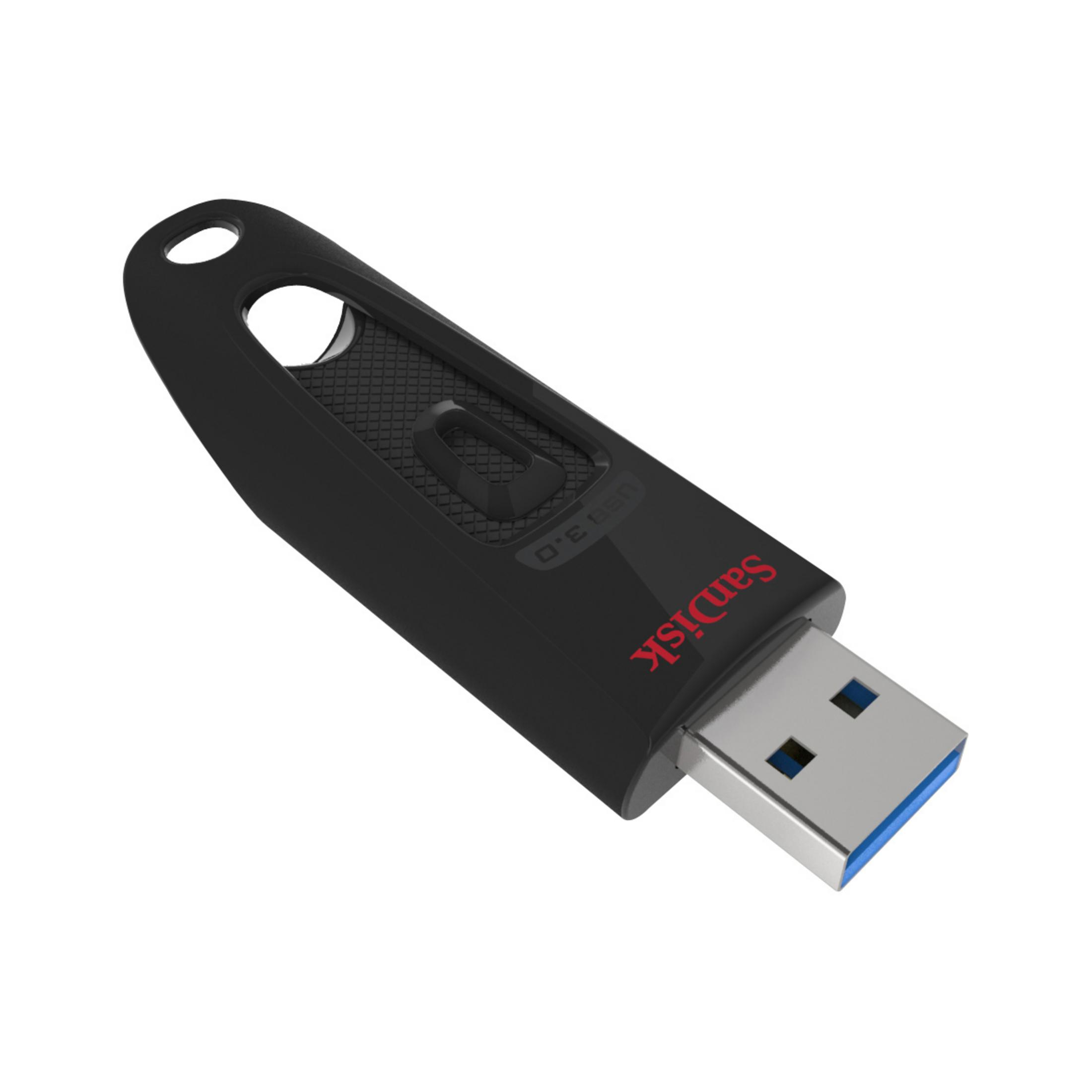 Czarny pendrive USB z czerwonym logo SanDisk.