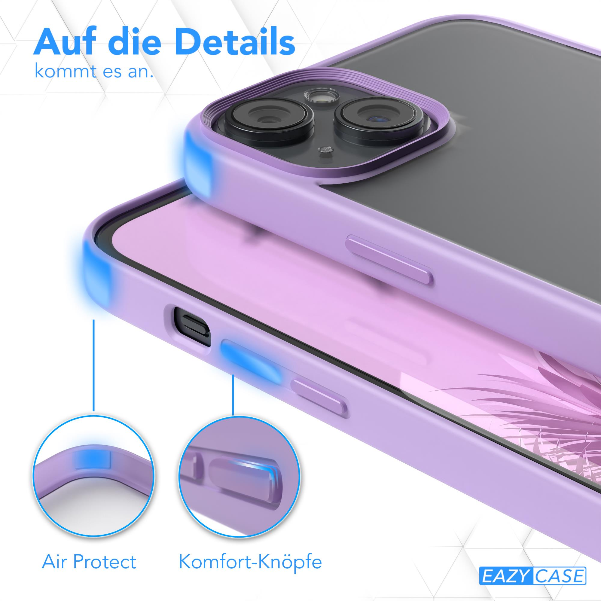 Nahaufnahme einer Handyhülle mit lila Kanten und Schutzdetails.
