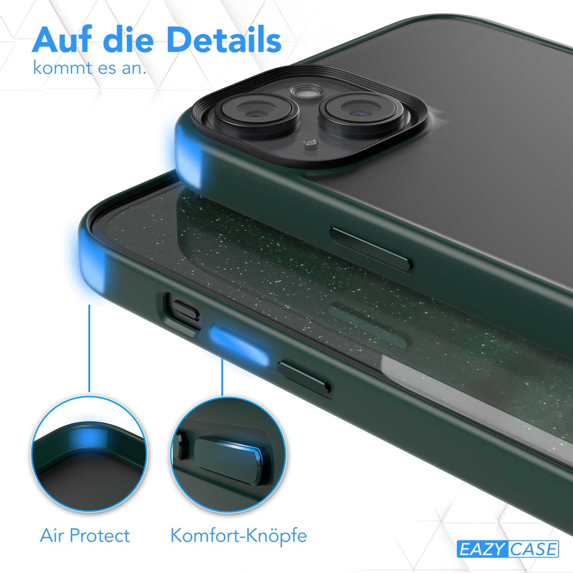 Dunkelgrüne Handyhülle. Das Bild zeigt die Hülle mit hervorgehobenen Air Protect- und Komfort-Tasten.