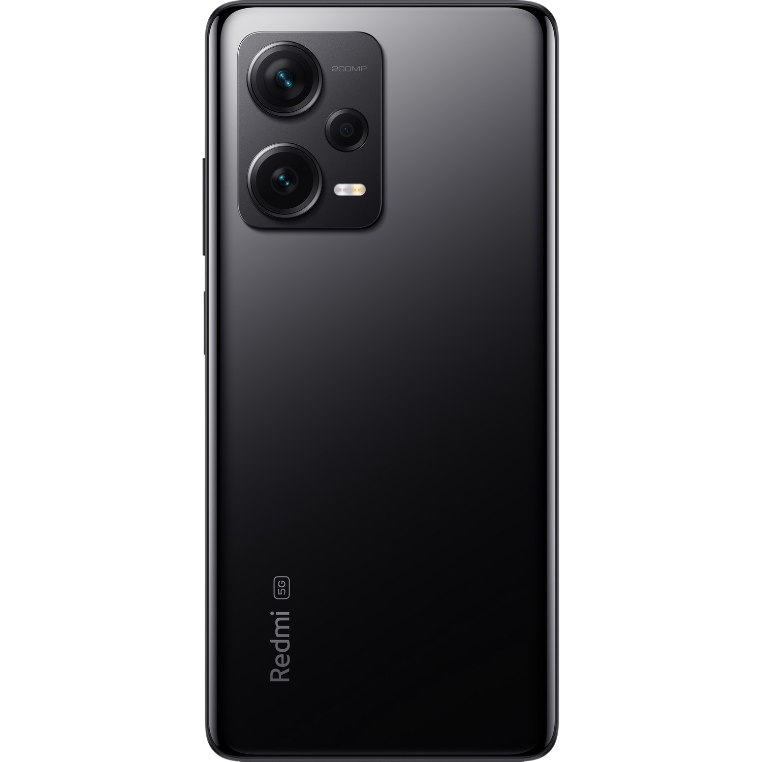 Czarny tył smartfona z modułem aparatu i logo Redmi. Etykieta 5G jest obecna.