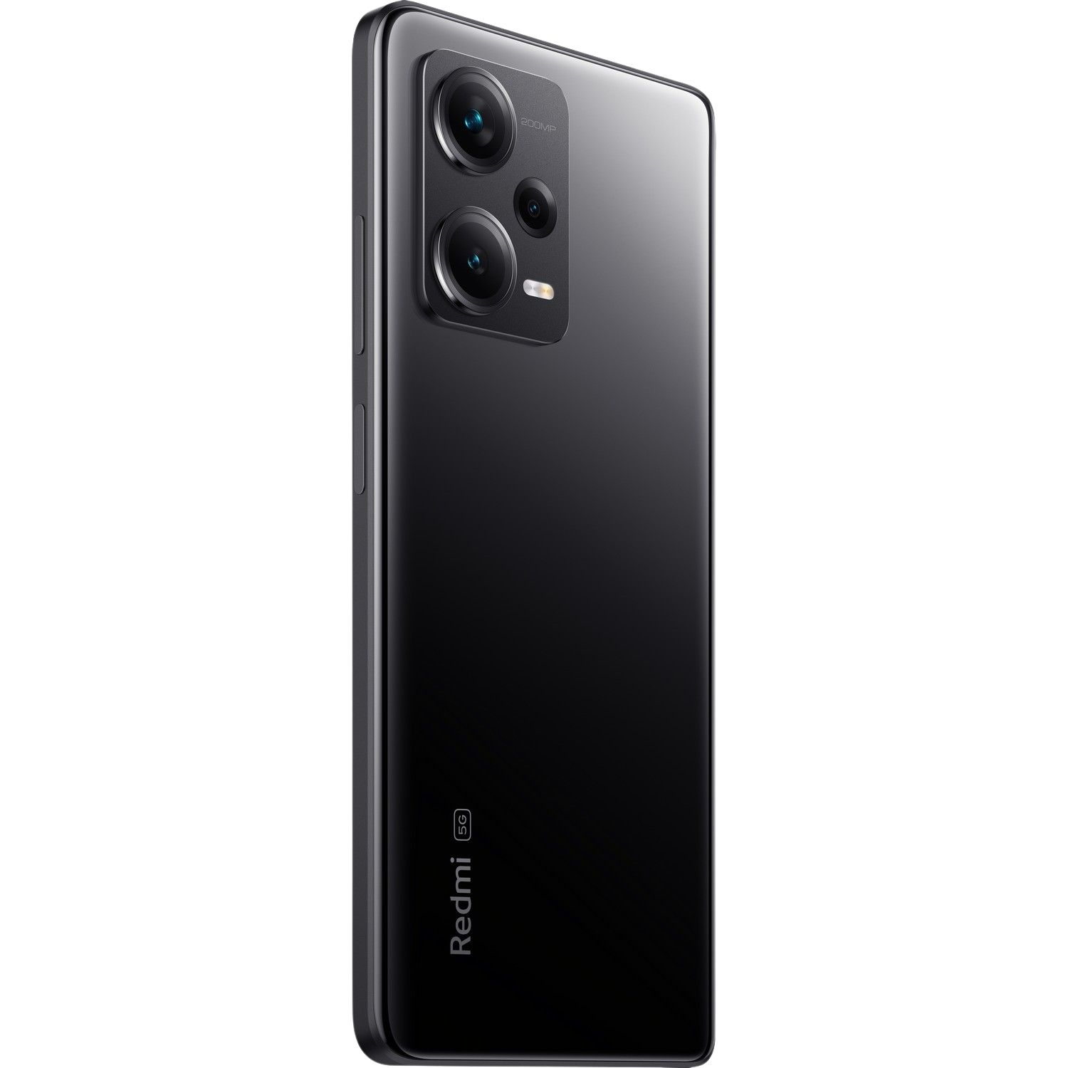 Czarny smartfon z trzema aparatami z tyłu, z logo Redmi.