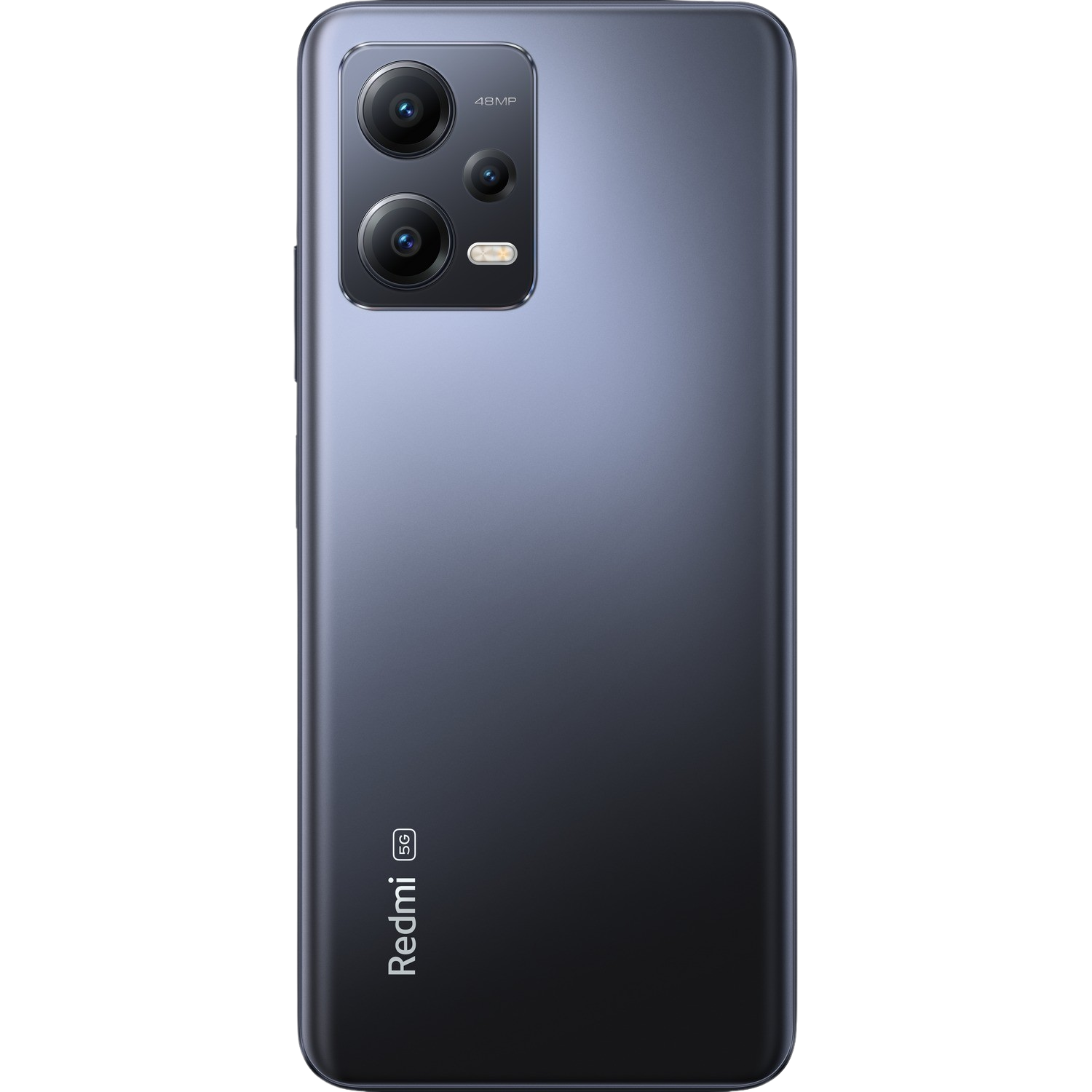 Tył telefonu Redmi, potrójny aparat, czarne tło, logo Redmi 5G.