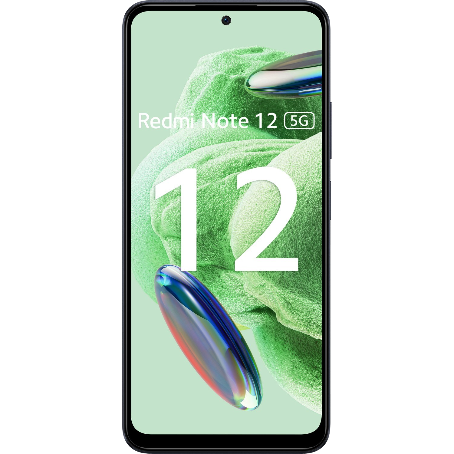 Telefon Redmi Note 12 5G. Telefon pokazuje numer 12. Zielone tło.