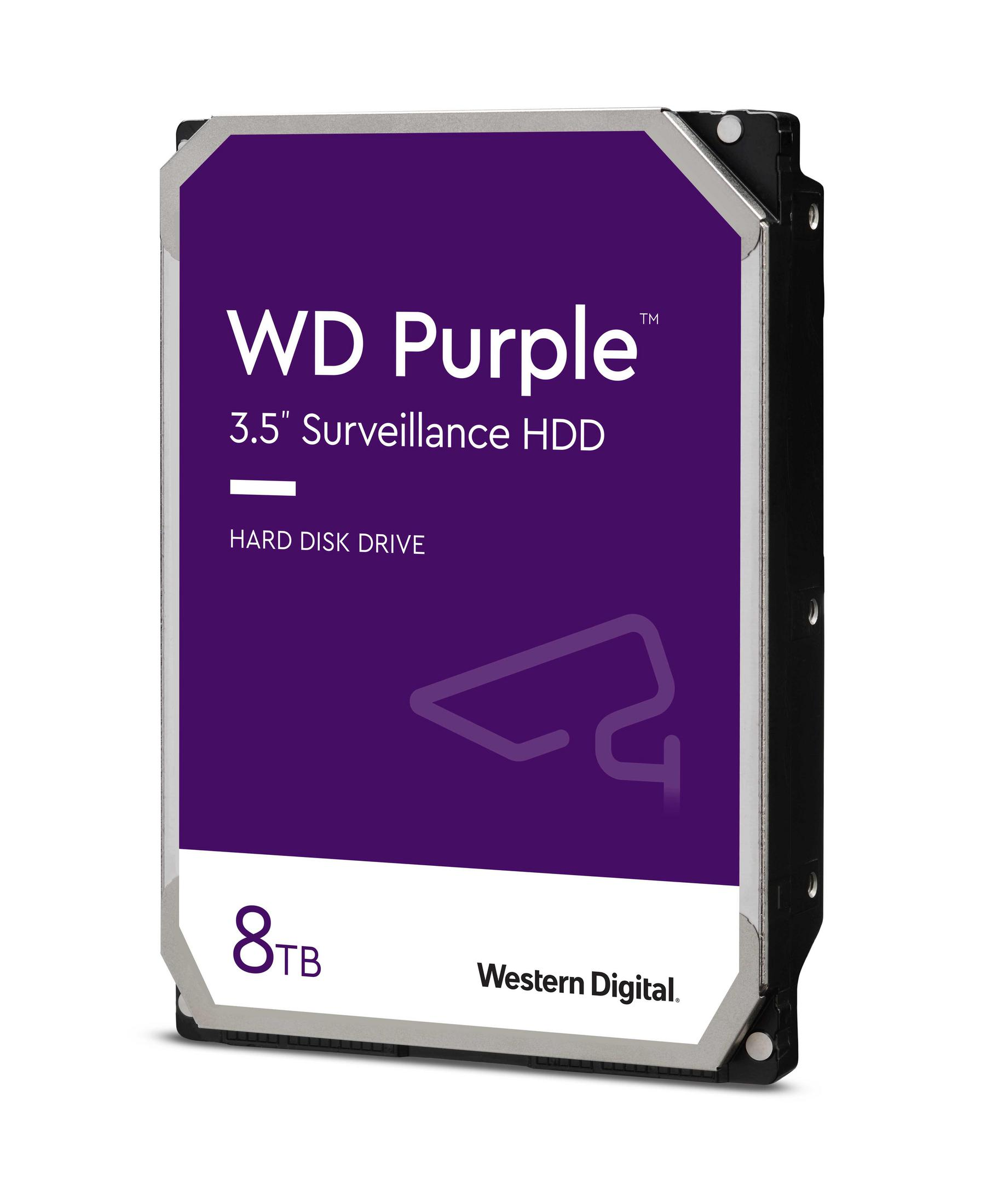 Dysk twardy WD Purple 8TB z etykietą na białym tle.