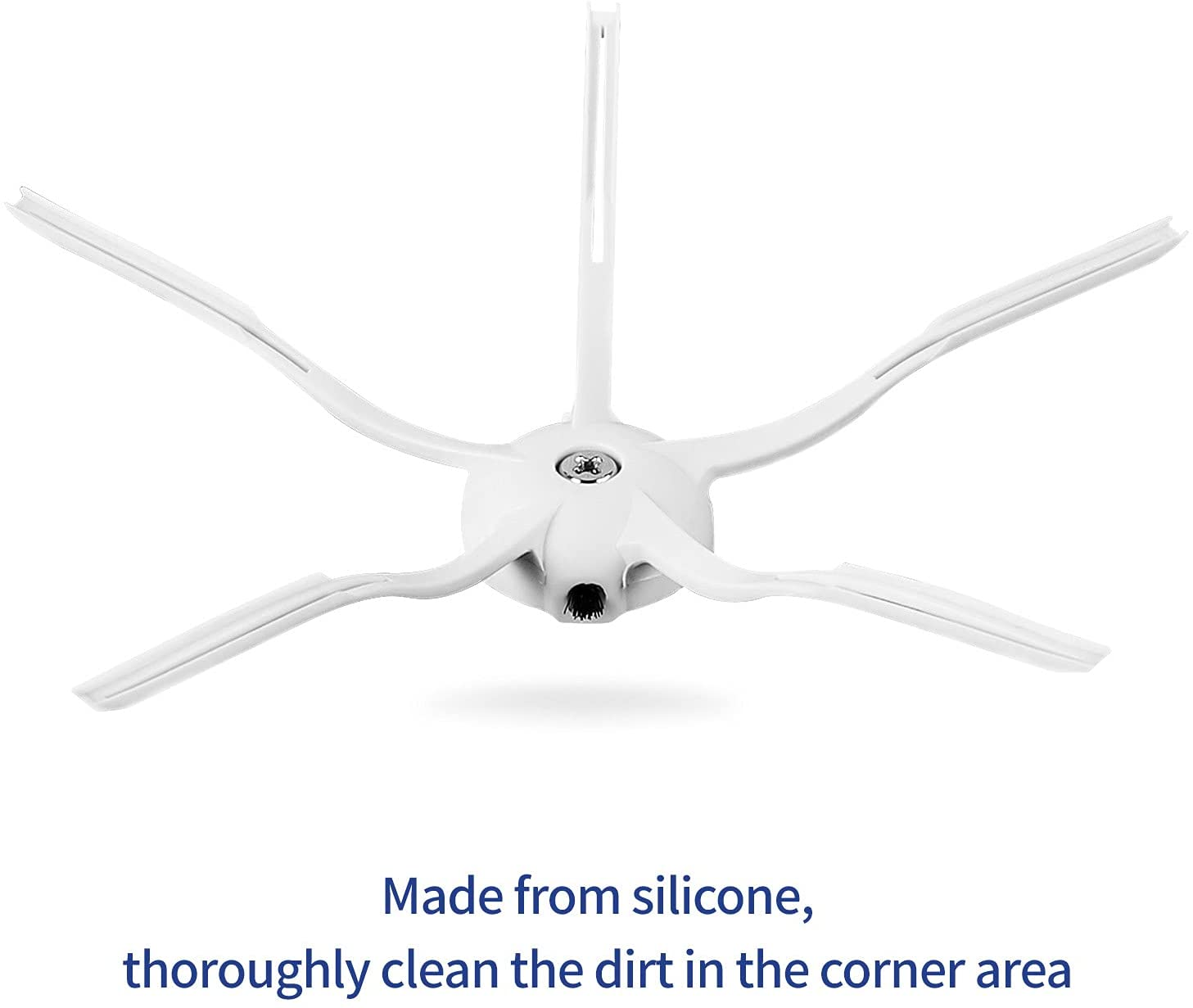 Biała szczotka robota odkurzacza z pięcioma ramionami, na białym tle.