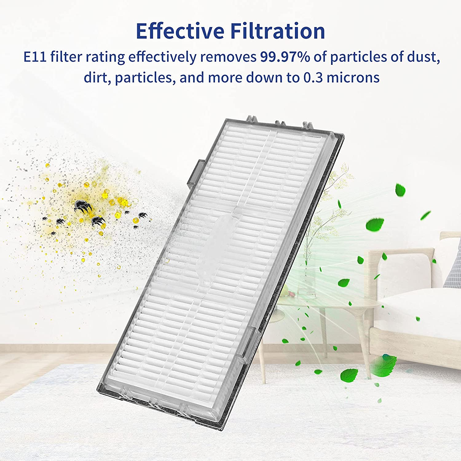 Filtr z tekstem o skutecznej filtracji. Pokazuje cząsteczki i rozmyte tło.