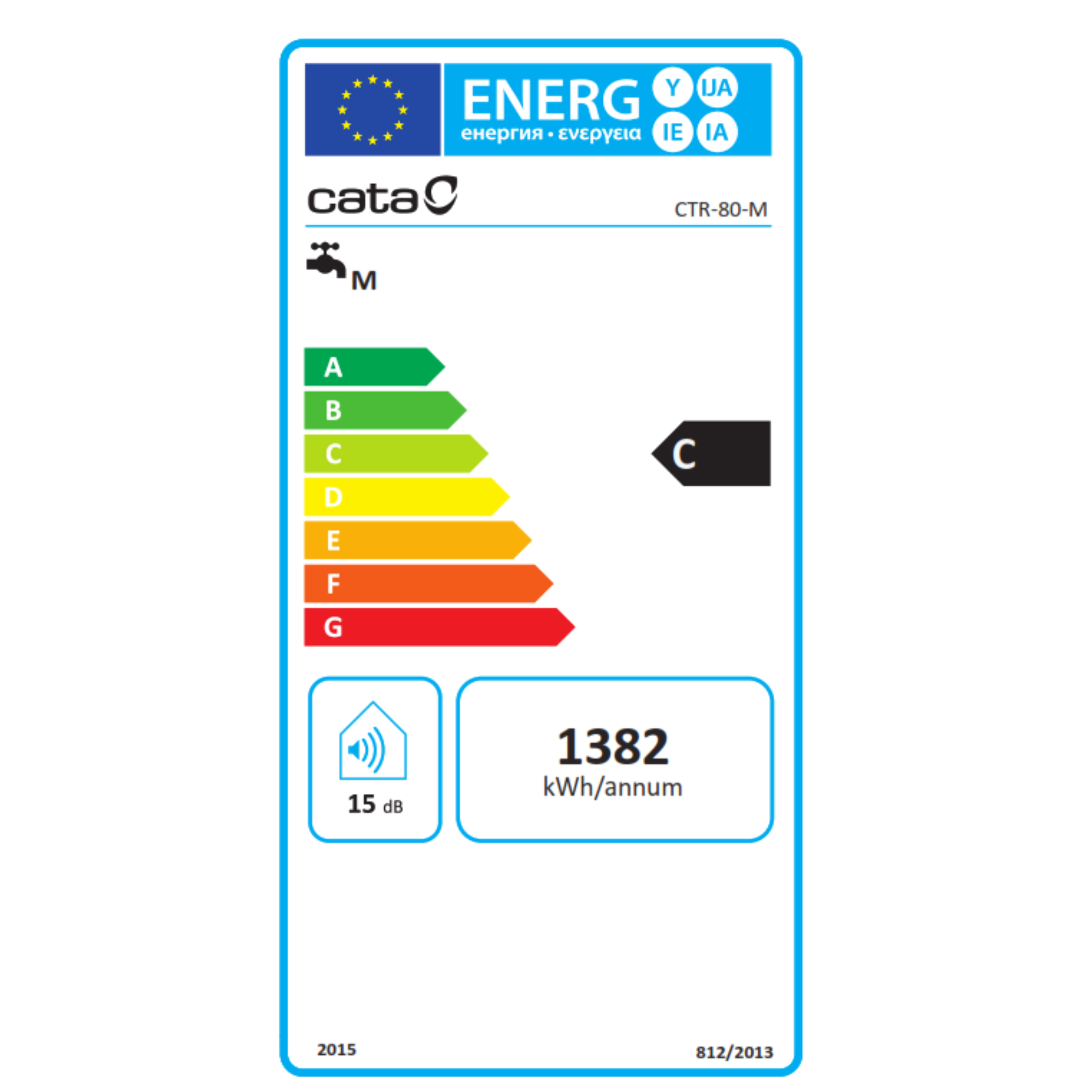 Una etiqueta de eficiencia energética con una calificación verde C, con información sobre el consumo de energía.