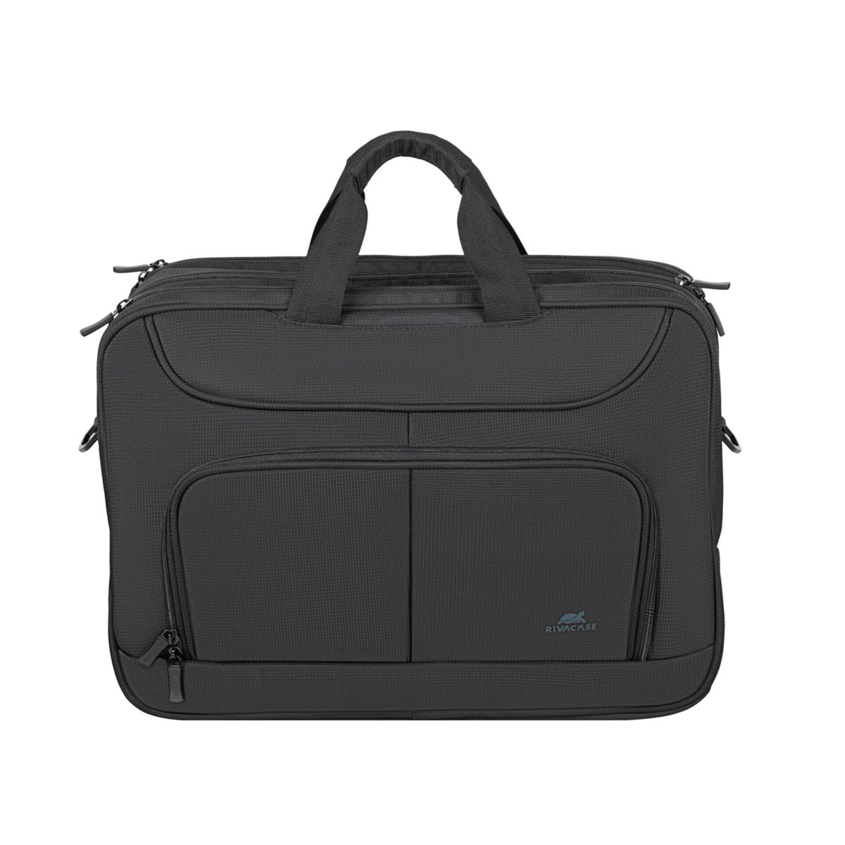 Valigetta RIVACASE nera. Tasche con cerniera, maniglia e logo.