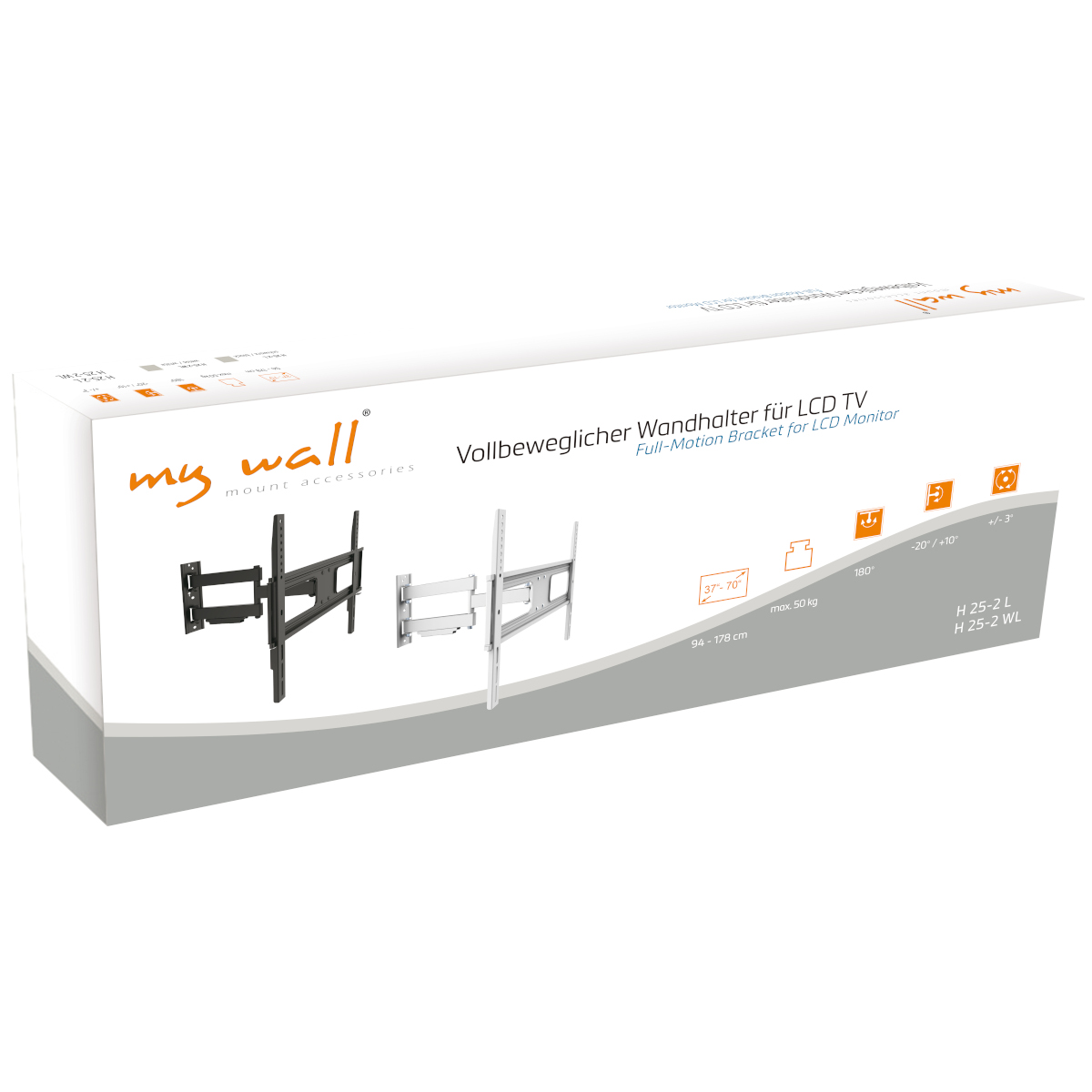 Box zeigt eine TV-Wandhalterung. Details beinhalten die Marke 'my wall' und ein Bild der Halterung.