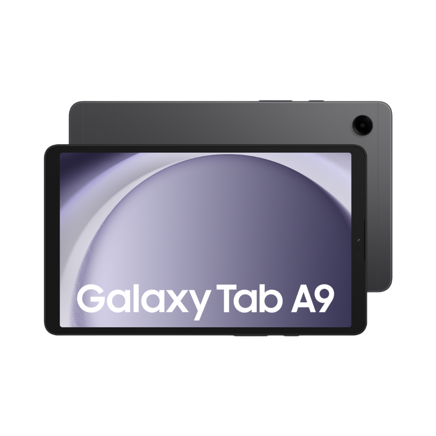 Czarny tablet z białym ekranem, nazwa marki Galaxy Tab A9. Drugi tablet w tle.