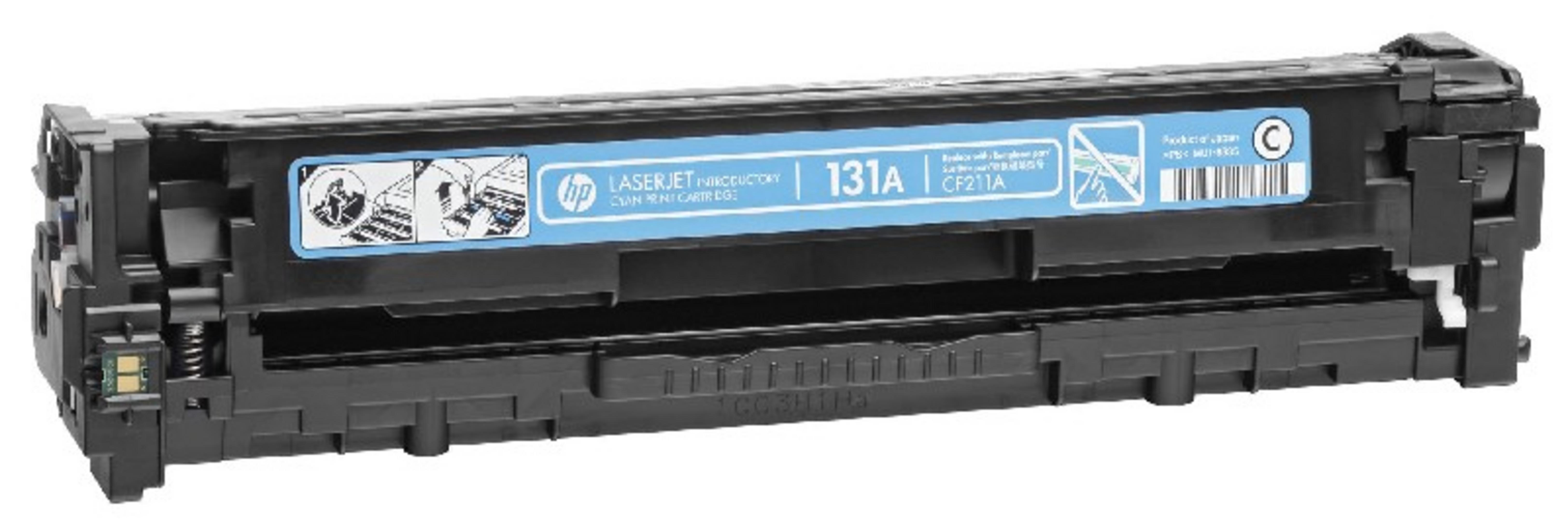 Czarny i niebieski wkład z tonerem HP LaserJet z tekstem i etykietami.