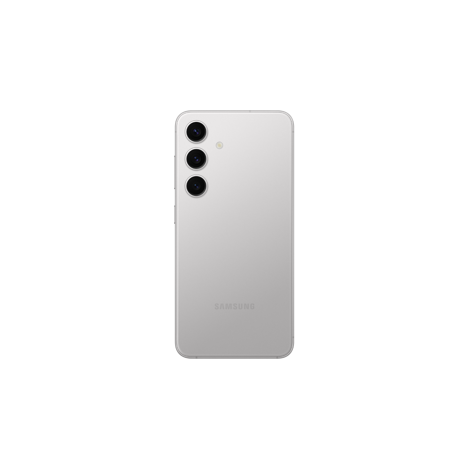 Widok z tyłu srebrnego telefonu Samsung z trzema tylnymi aparatami.