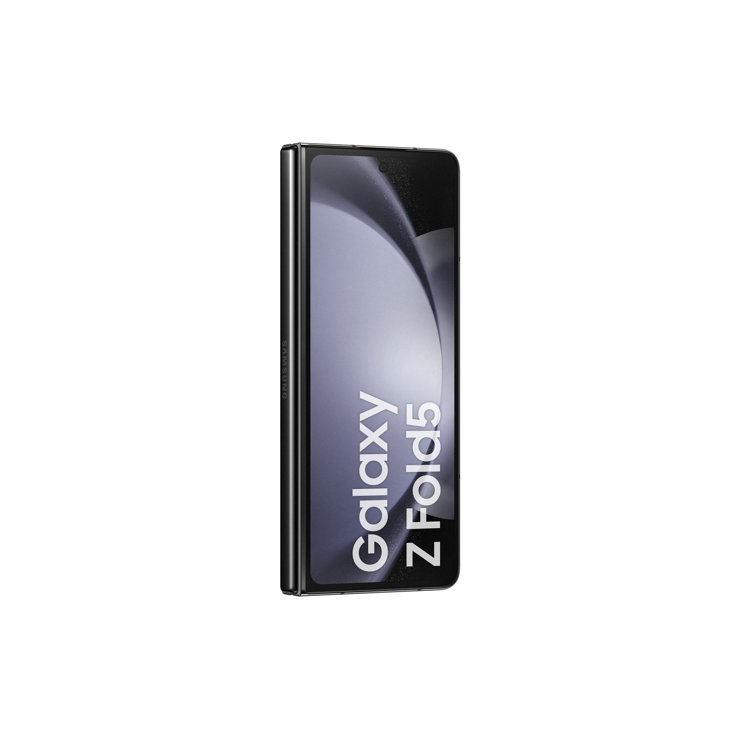 Składany czarny smartfon z Galaxy Z Fold5 widocznym na ekranie.