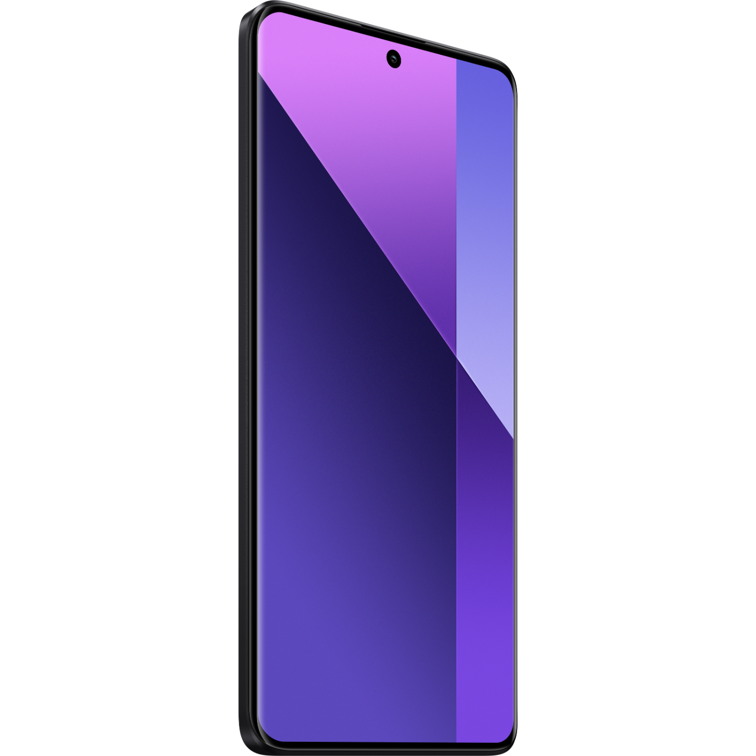 Fioletowy i czarny smartfon z czarną ramką. Ekran jest fioletowy.