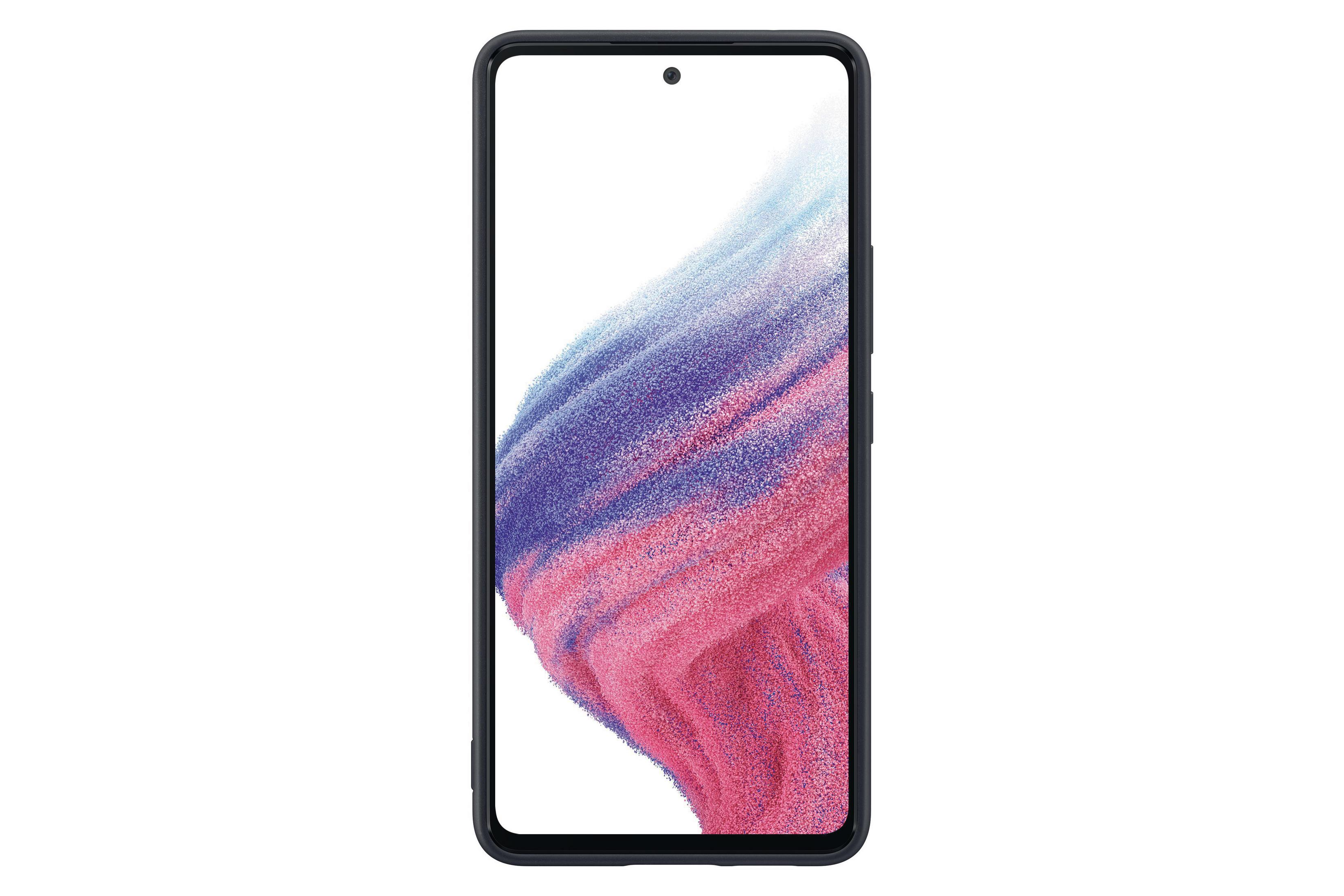 Uno smartphone con schermo bianco, cornice nera e sfondo colorato.