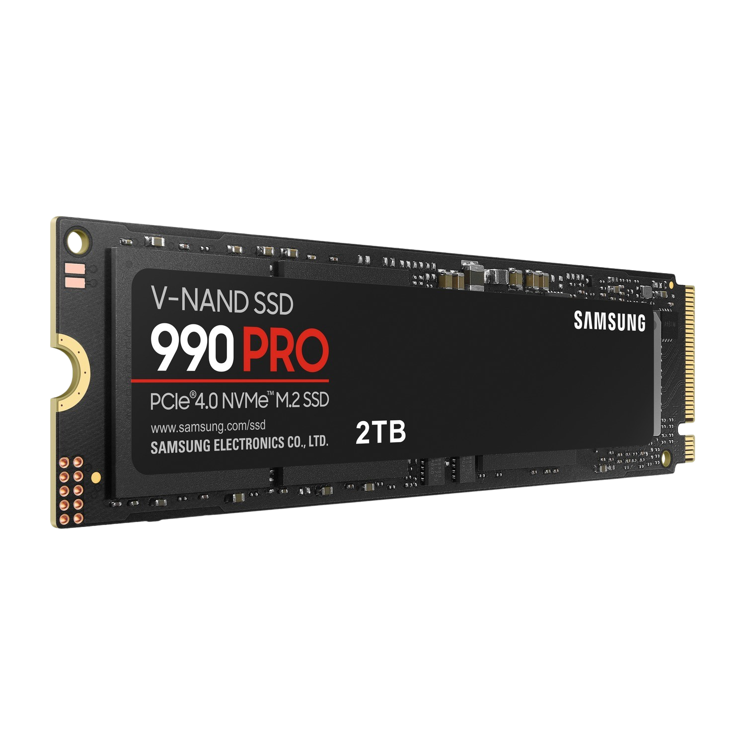 Schwarze Samsung 990 PRO PCIe 4.0 NVMe M.2 SSD-Festplatte.